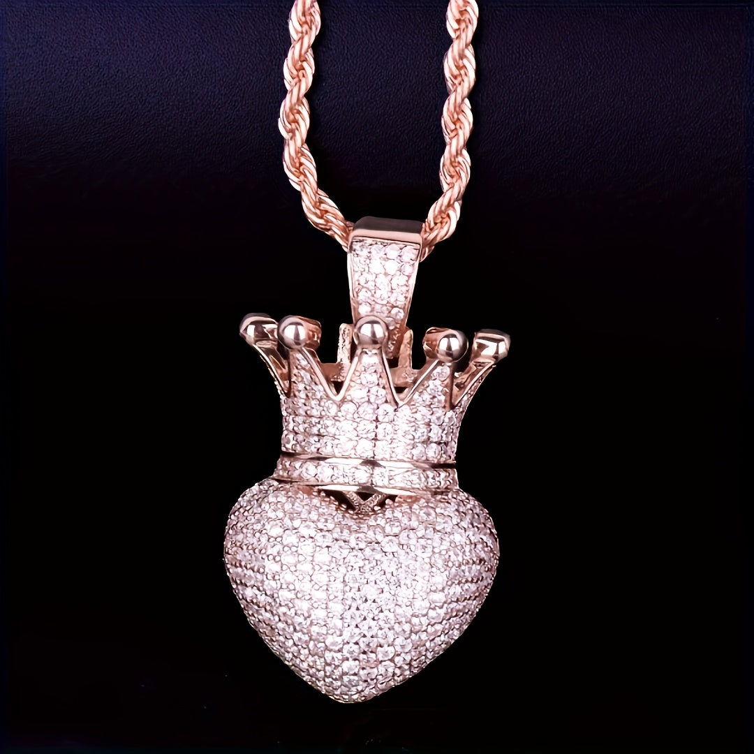 Hip Hop Love Plated Crown Pendant Necklace