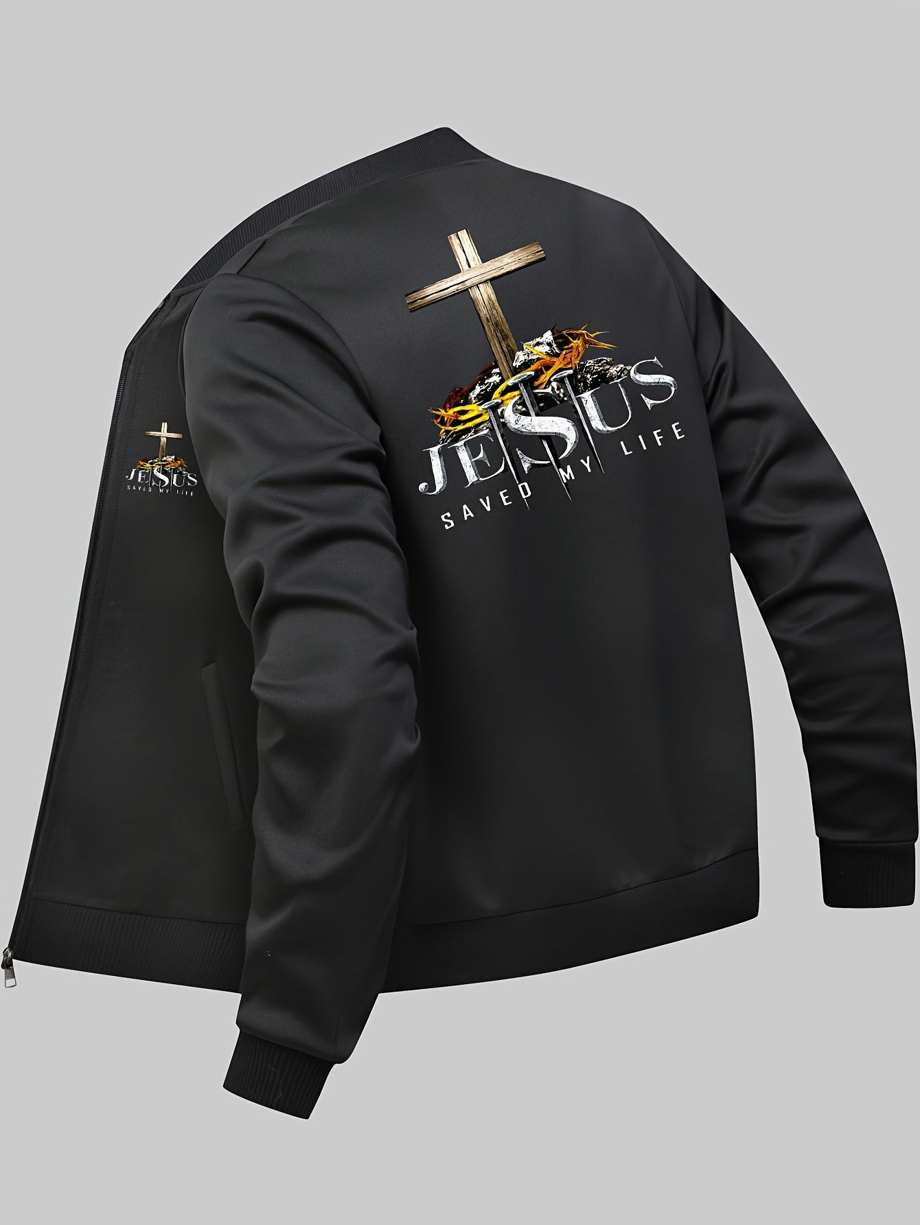 Men's Bomber Jacket - Jesus Saves Graphic Print, All-Season Zip-Up