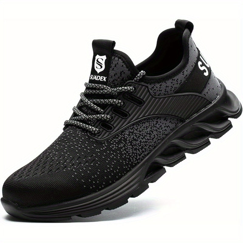 Steel Toe Cap Protection Sneakers for Men and Women Lightweight Breathable Work Shoes Indestructible Steel Toe Black Fabric Upper EVA Cushioning Rubber Sole Spring Safety Comfort Work Safety Footwear