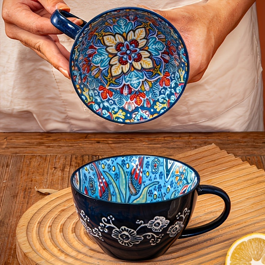 6pcs - Bohemian Ceramic Breakfast Mug - 15oz Large Capacity, Microwave Safe for Hot And Cold Drinks, Perfect Gift