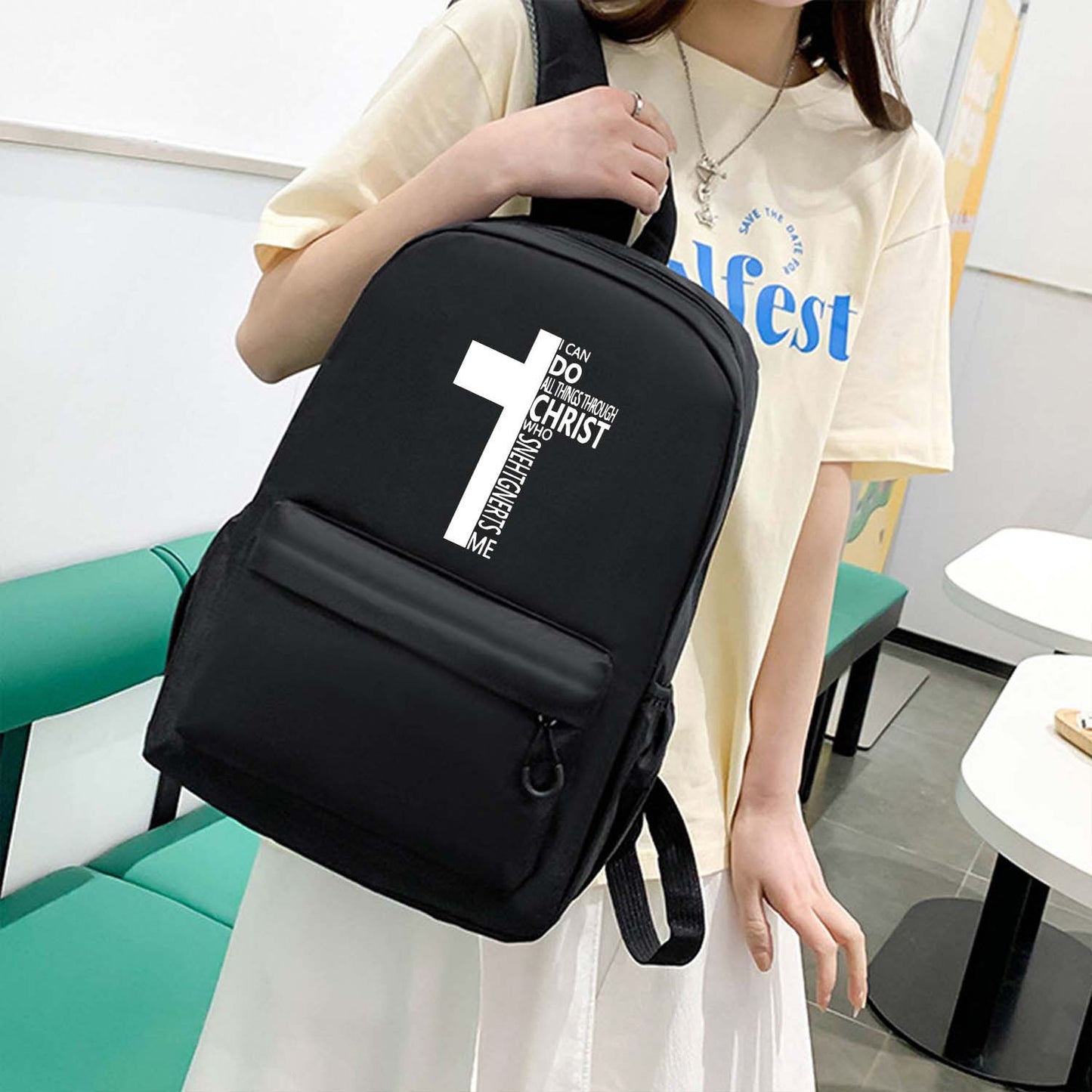 Christian Faith Backpack Lightweight Laptop Bag Cross Print