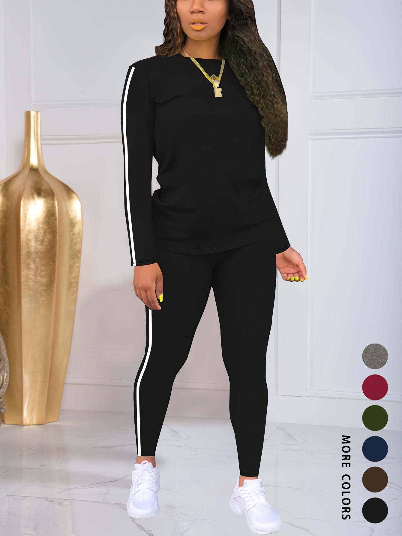 Women Autumn Winter Two Piece Pants Set With Stickers
