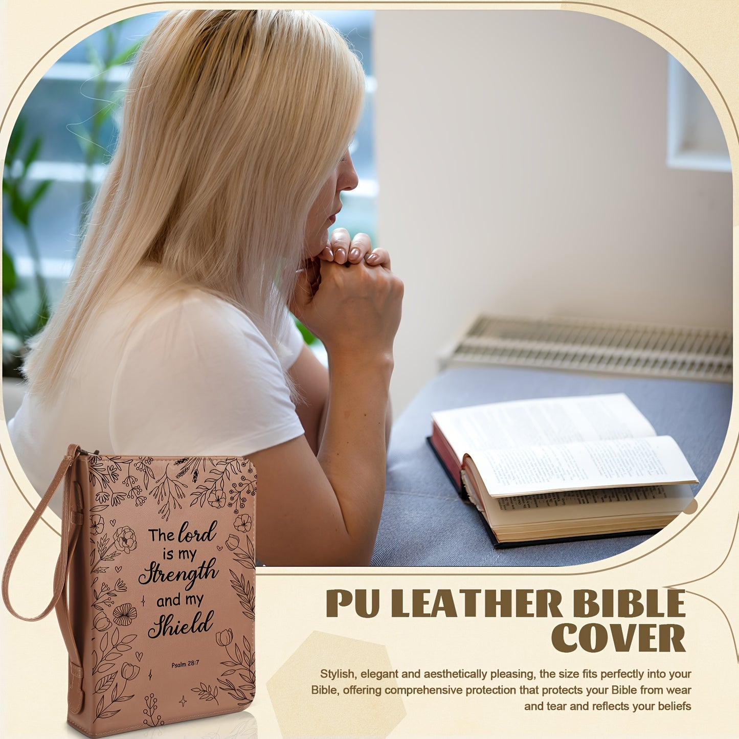 Faux Leather Bible Cover Case For Women Large Floral Design Bag