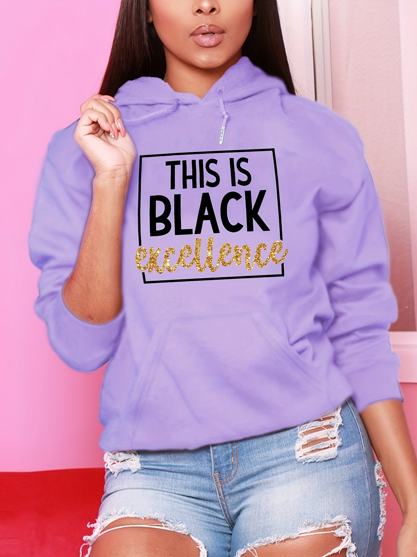 Womens Casual Polyester Hoodie Alphabet Print Drawstring
