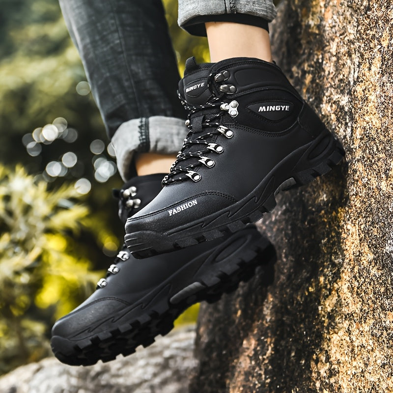 Stylish Geometric Men's High-Top Casual Sneakers with Durable Synthetic Upper and TPR Sole for Outdoor Adventures Sports Streetwear and Hiking