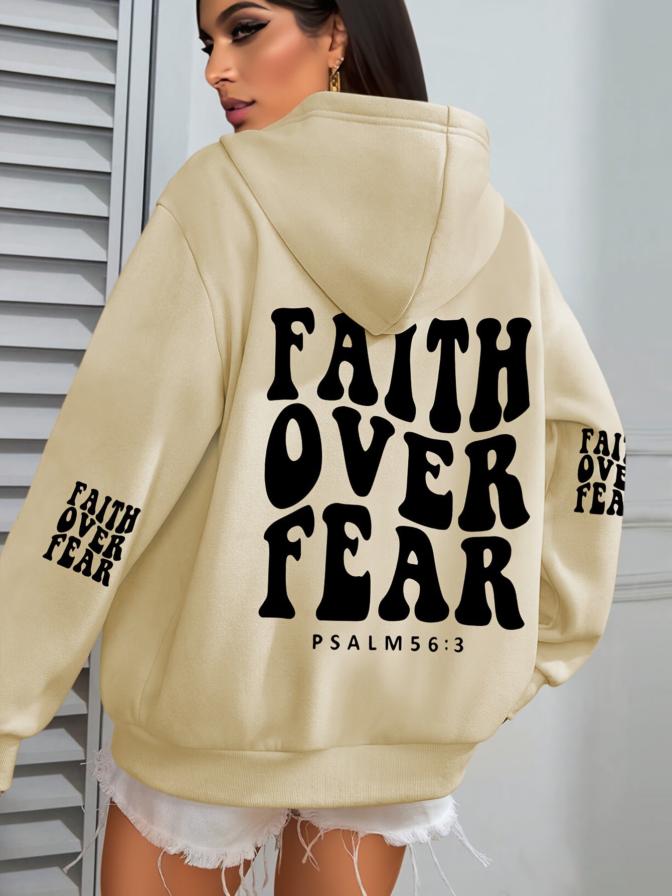 IHDP Faith Over Fear Hoodie Inspirational Print Sweatshirt