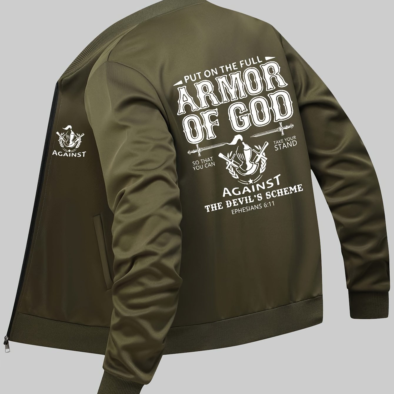 In His Divine Power Armor Of God Print Mens Jacket Collar