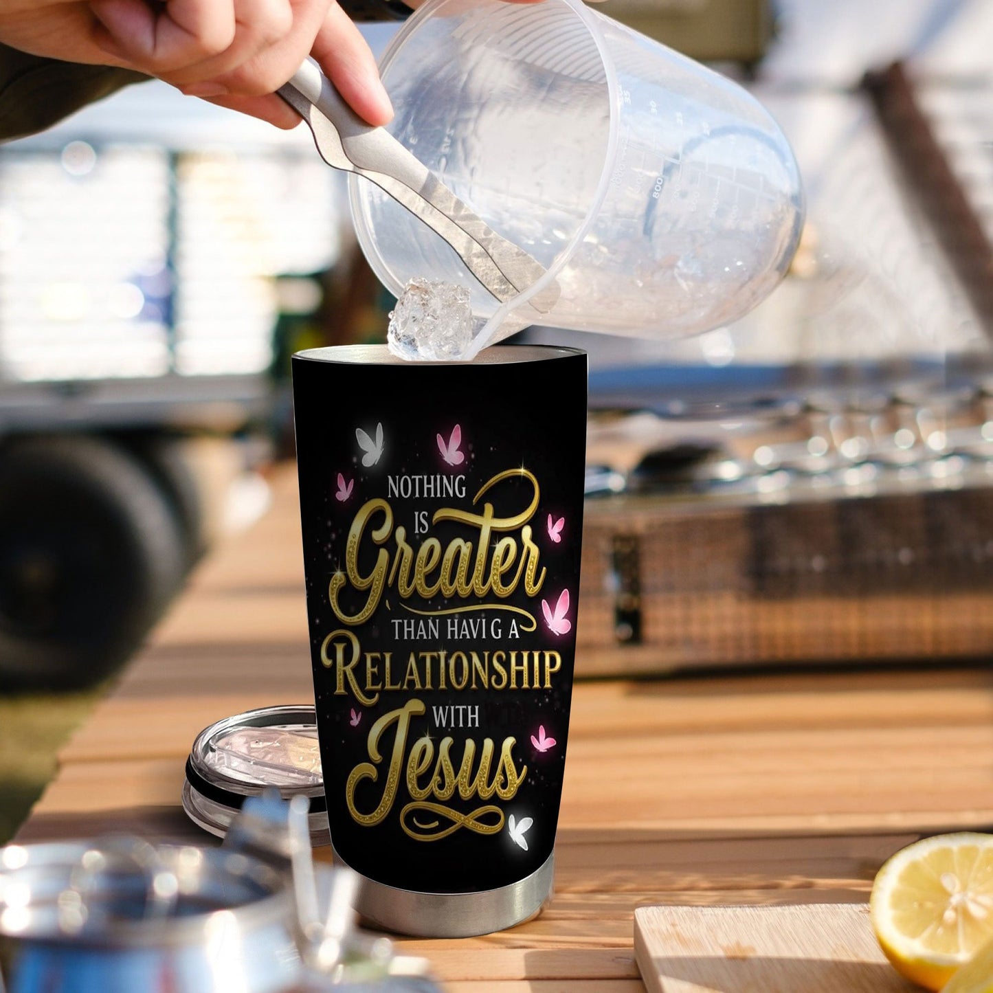 Elegant Black & Golden Glittery Butterfly Tumbler with Lid & Straw