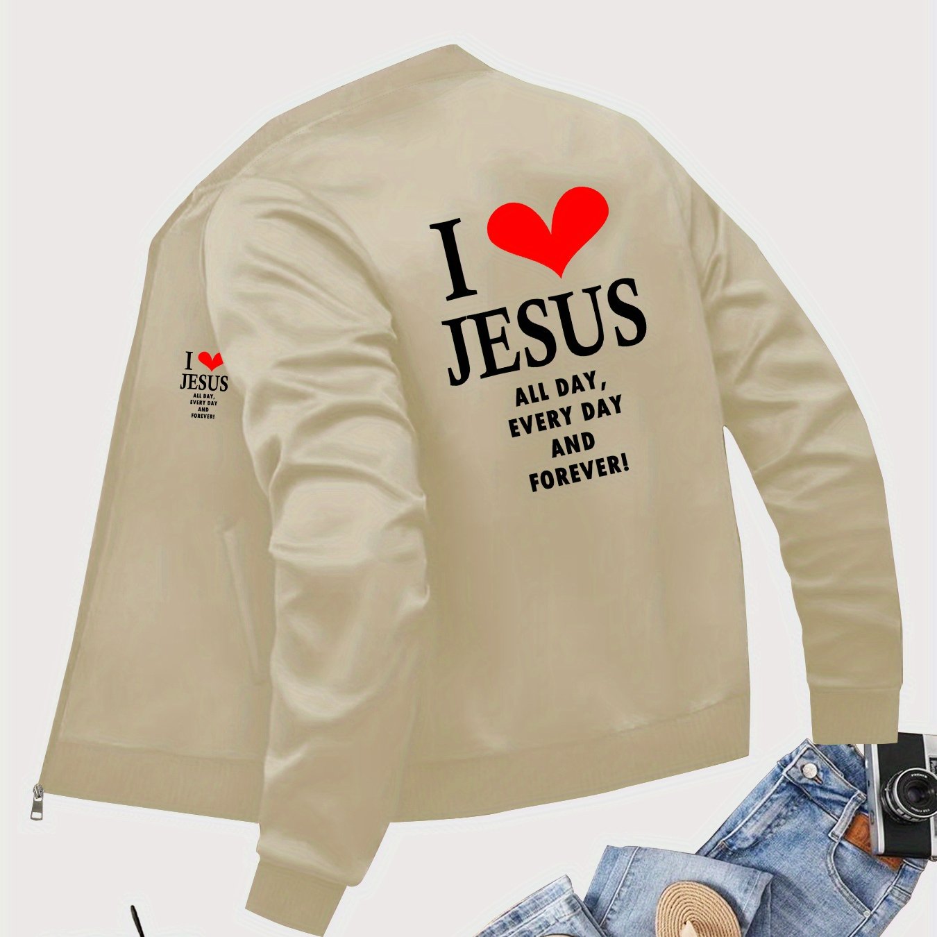 Love Heart Print Bomber Jacket Geometric Pattern Pockets