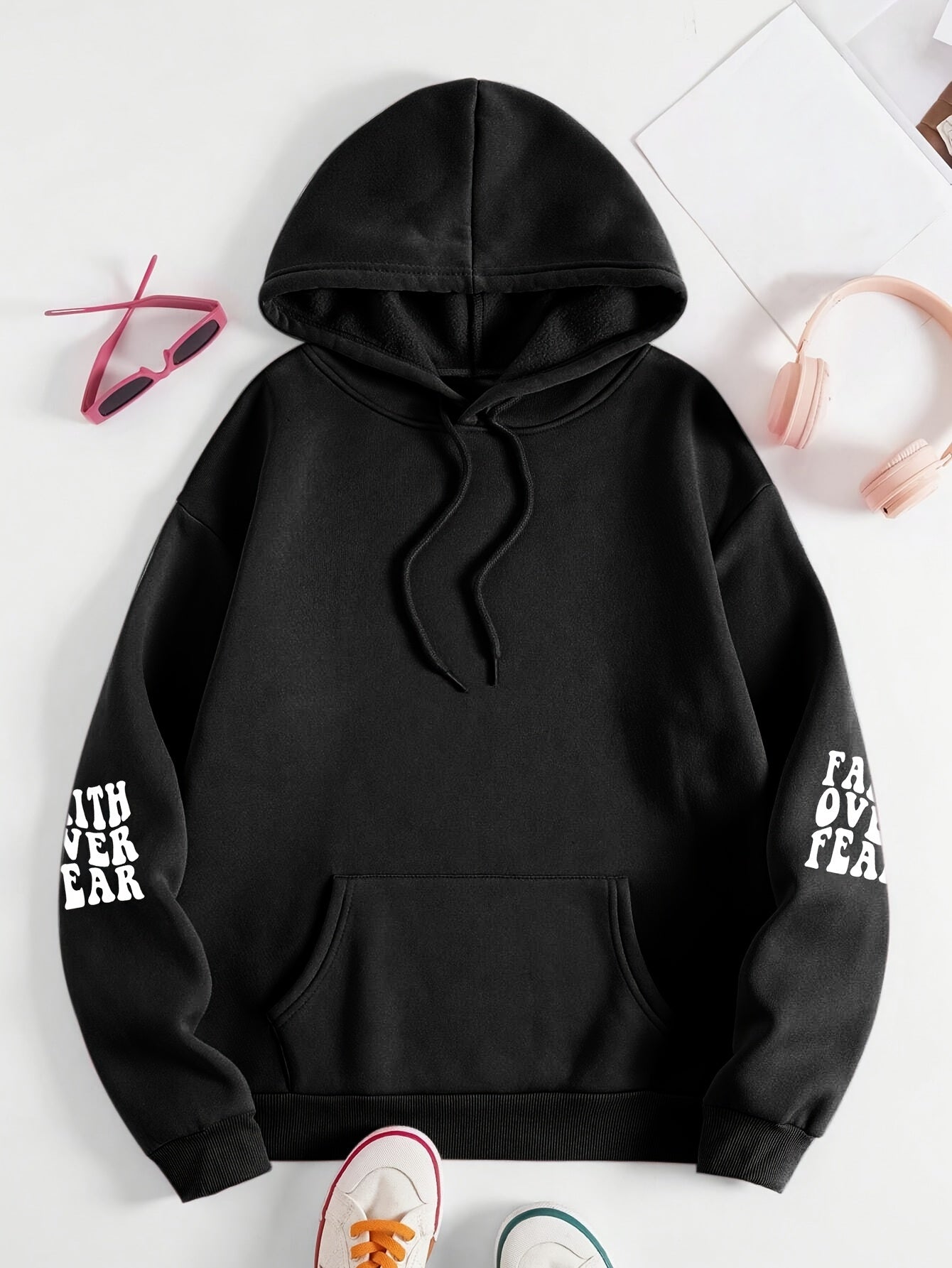 IHDP Faith Over Fear Hoodie Inspirational Print Sweatshirt