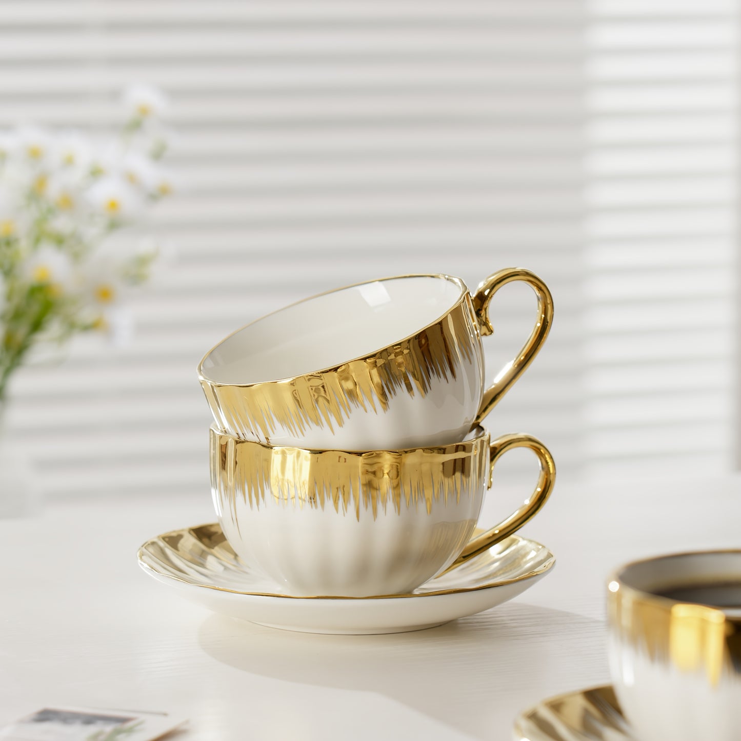 12 pieces/6 sets, European-Style Exquisite Ceramic Coffee or Tea Cup and Plate Set, Light Luxury Ceramic, 250ml