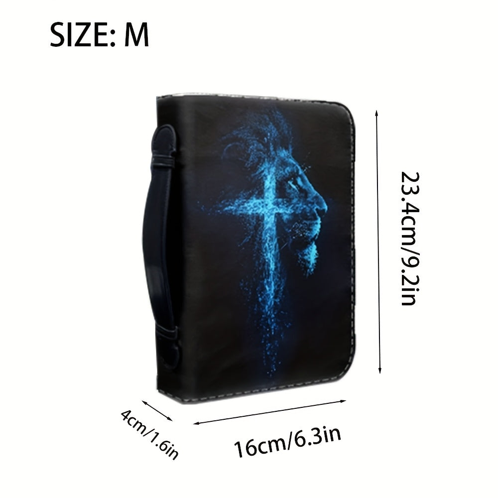 Mens PU Leather Bible Cover Lion Cross Design Everyday