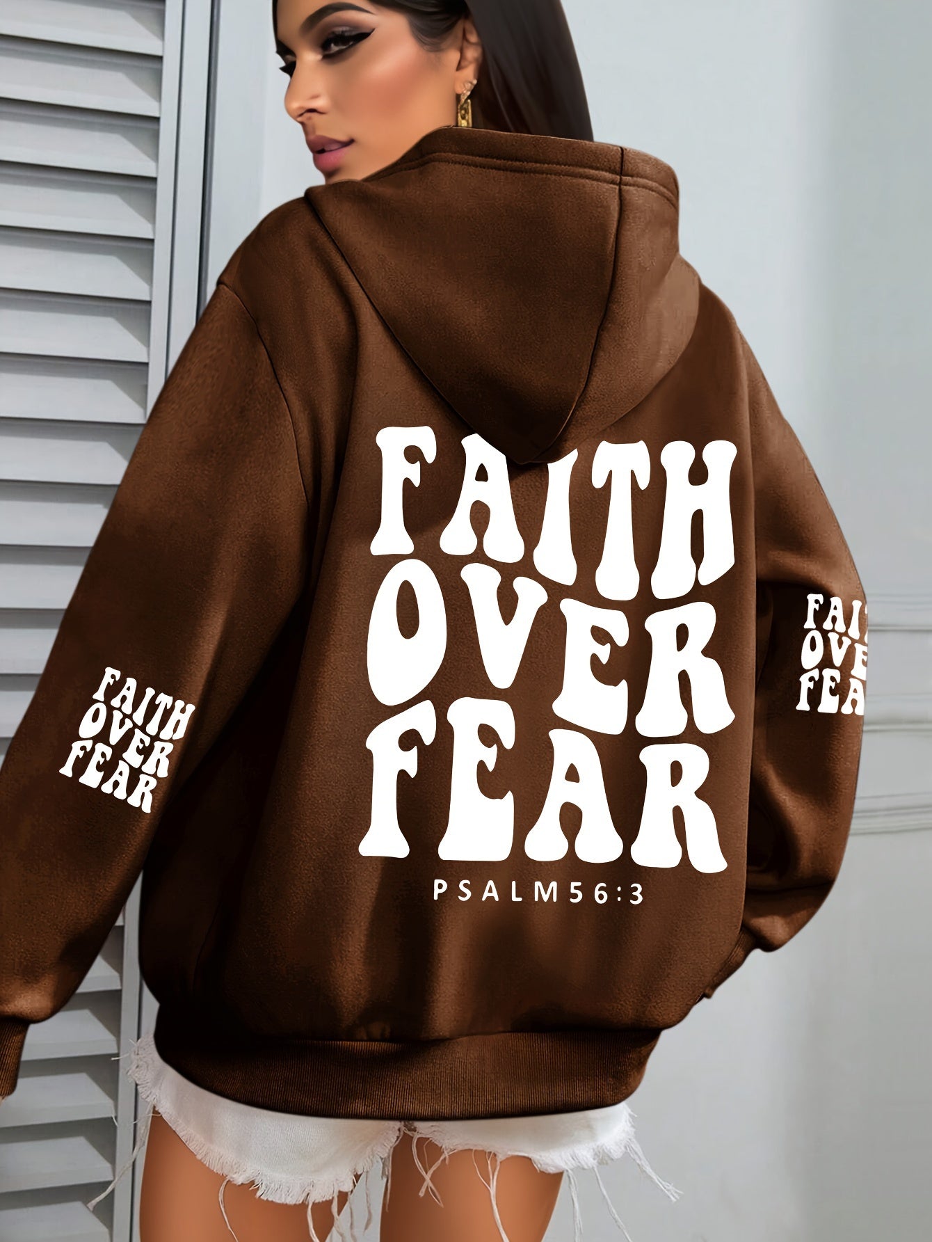 IHDP Faith Over Fear Hoodie Inspirational Print Sweatshirt