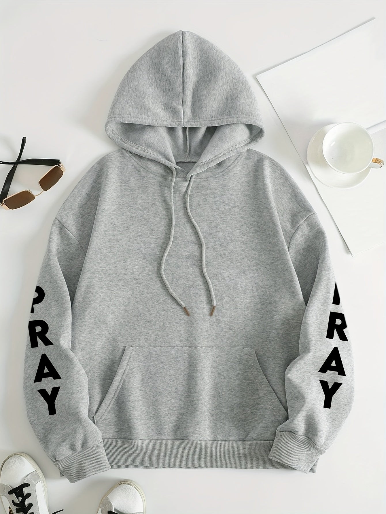Divine Power Pray Print Kangaroo Pocket Hoodie Sweatshirt