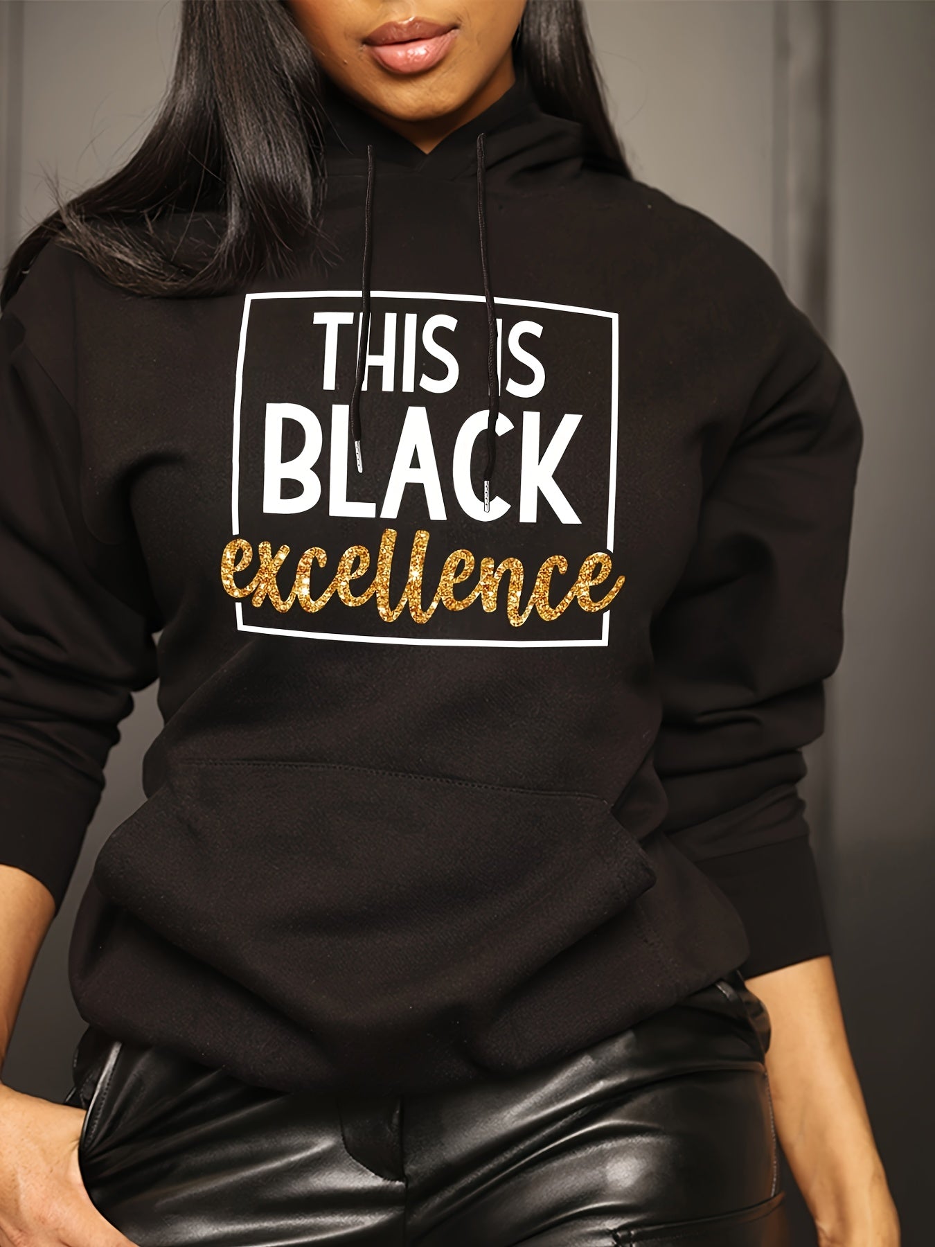 Womens Casual Polyester Hoodie Alphabet Print Drawstring