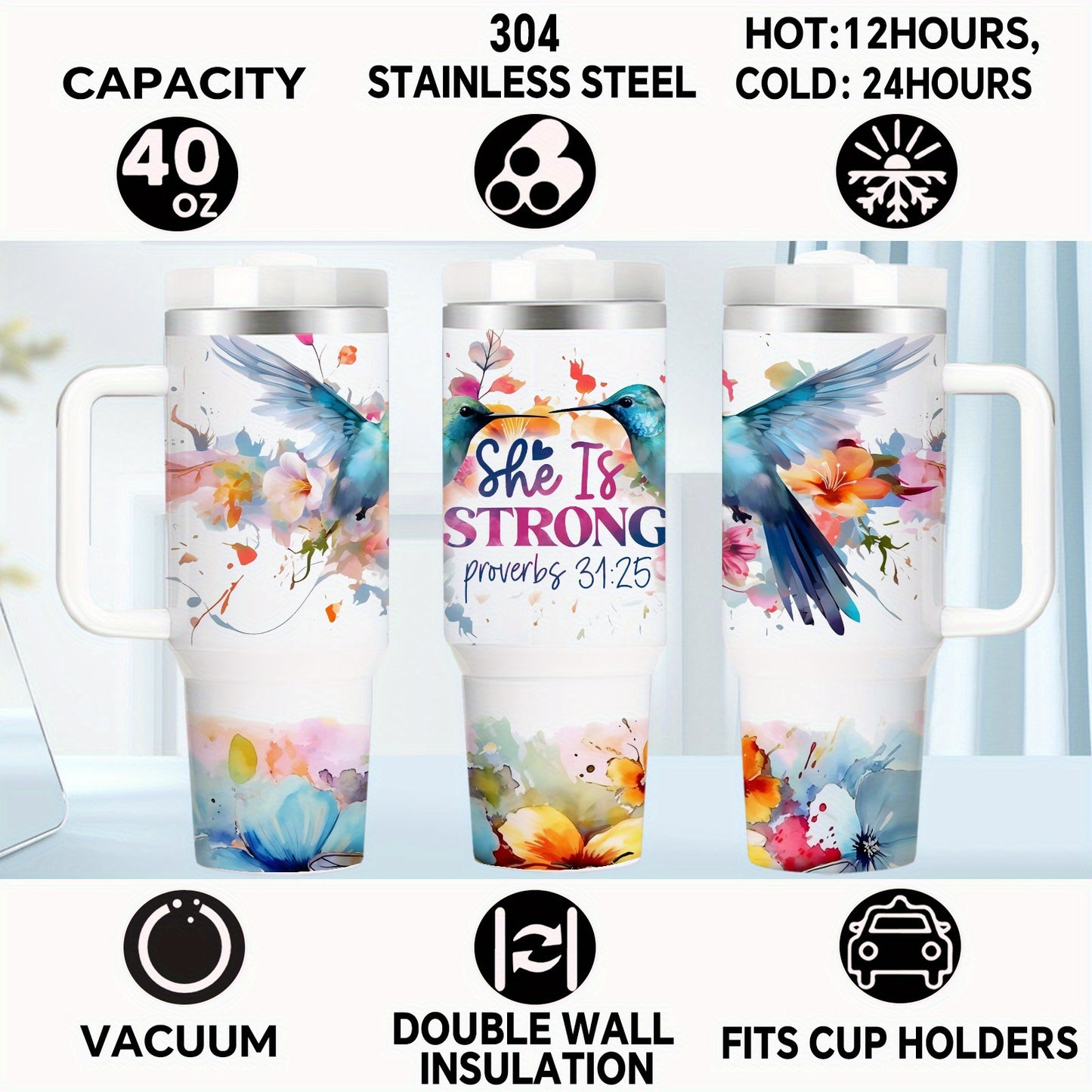 Mikenda Vacuum Insulated Mug Double Wall Stainless Steel Tumbler