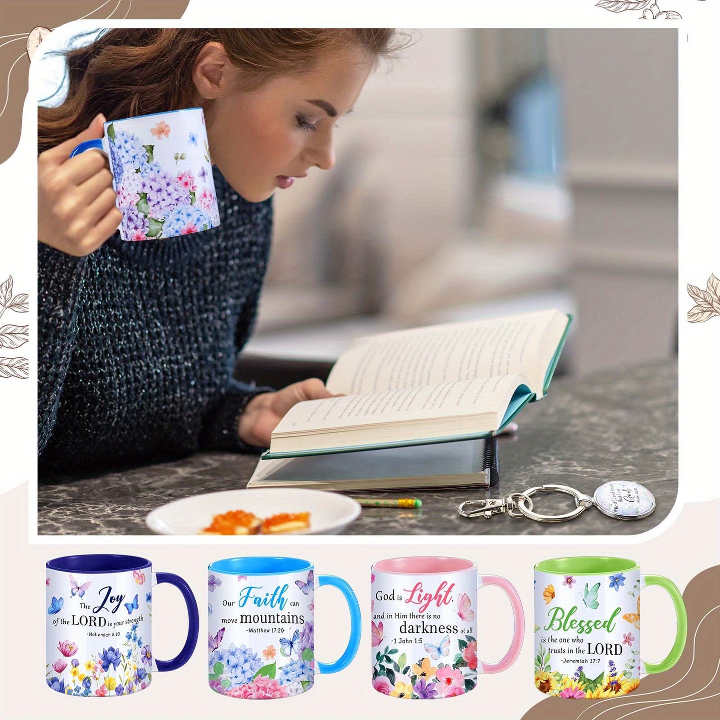 4 Sets of Christian Coffee Mugs with Bible Verses