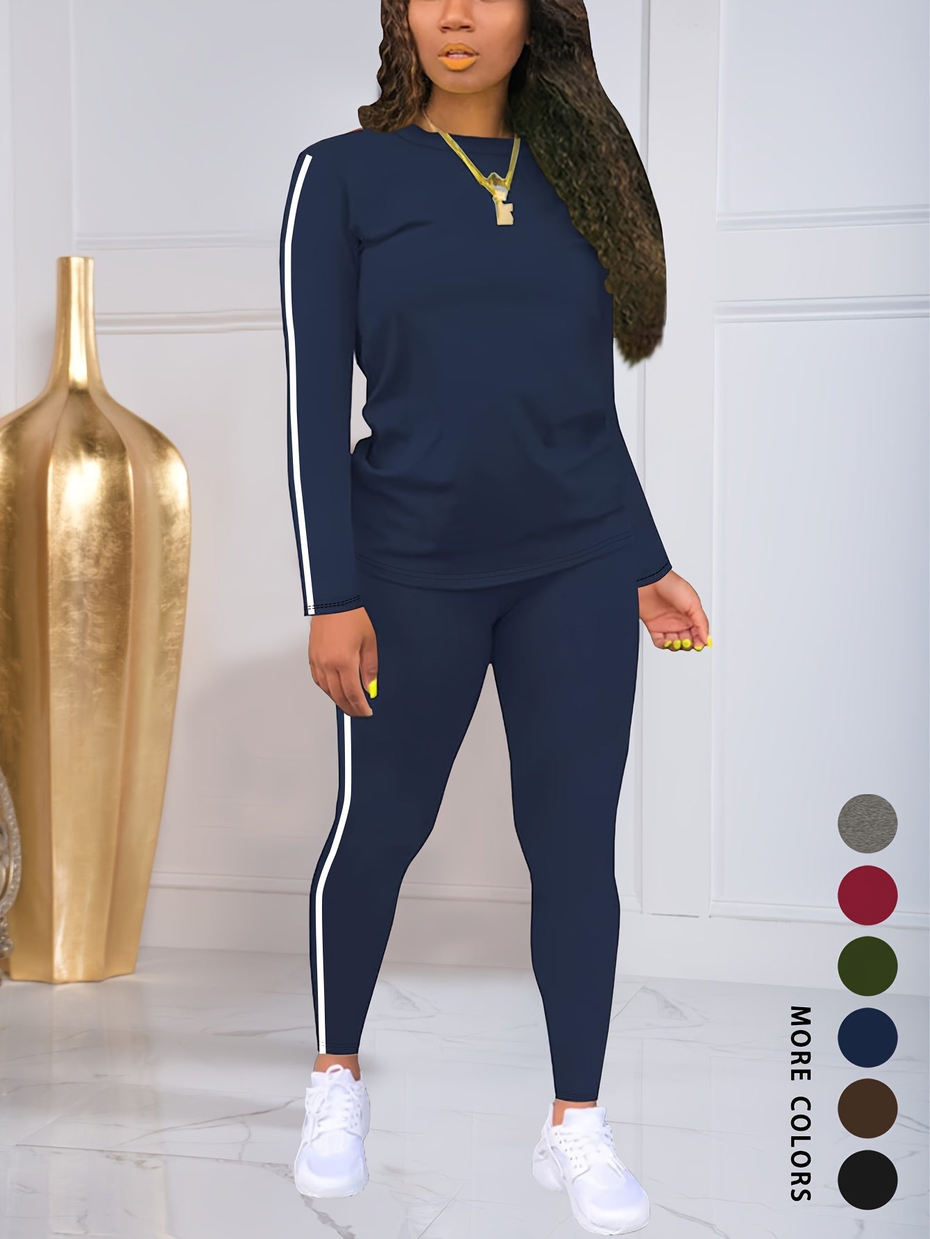 Women Autumn Winter Two Piece Pants Set With Stickers