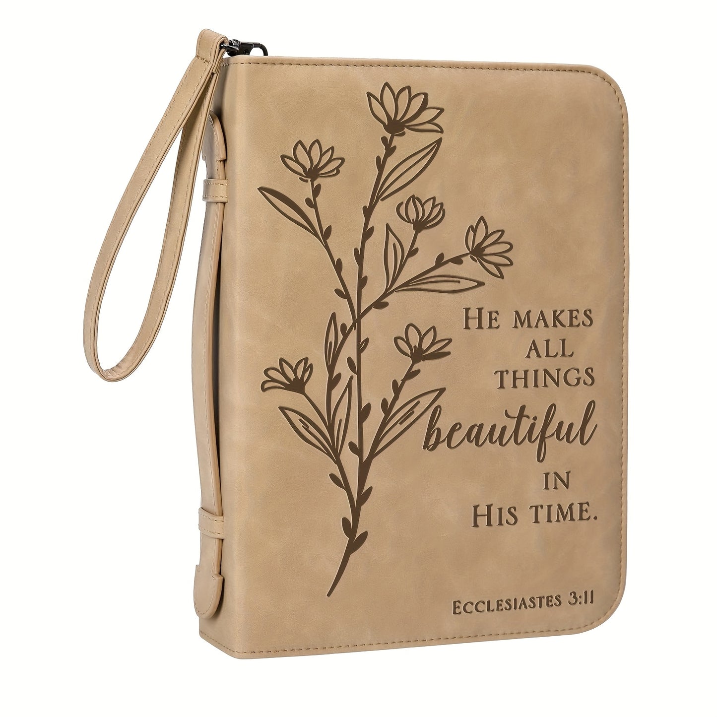 Women's Faux Leather Floral Bible Case With Wrist Strap