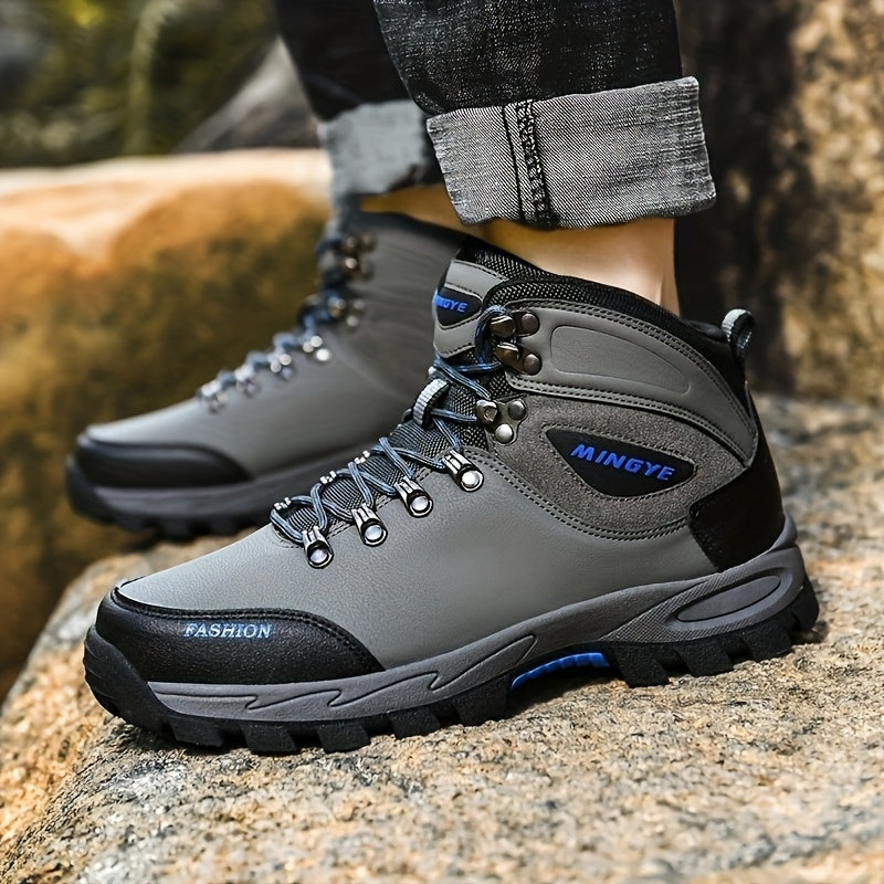 Stylish Geometric Men's High-Top Casual Sneakers with Durable Synthetic Upper and TPR Sole for Outdoor Adventures Sports Streetwear and Hiking