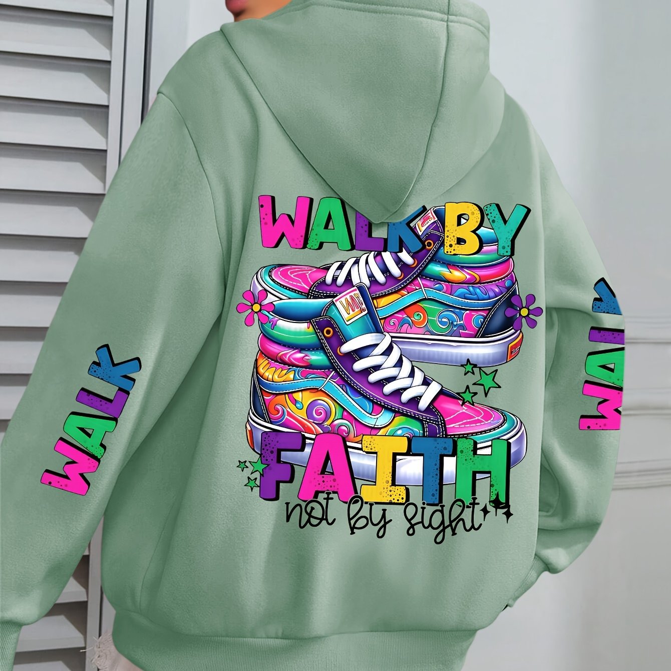 Hooded Sweatshirt With Vibrant Shoe Print And Pocket