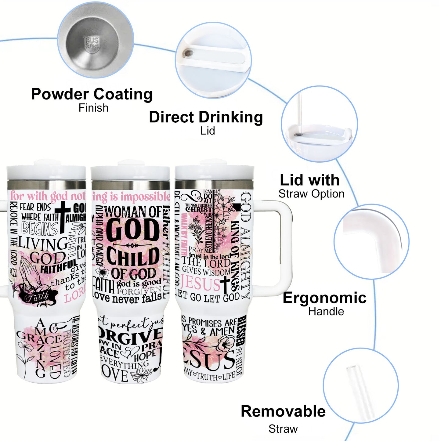 40oz Inspirational Stainless Steel Insulated Tumbler with Straw