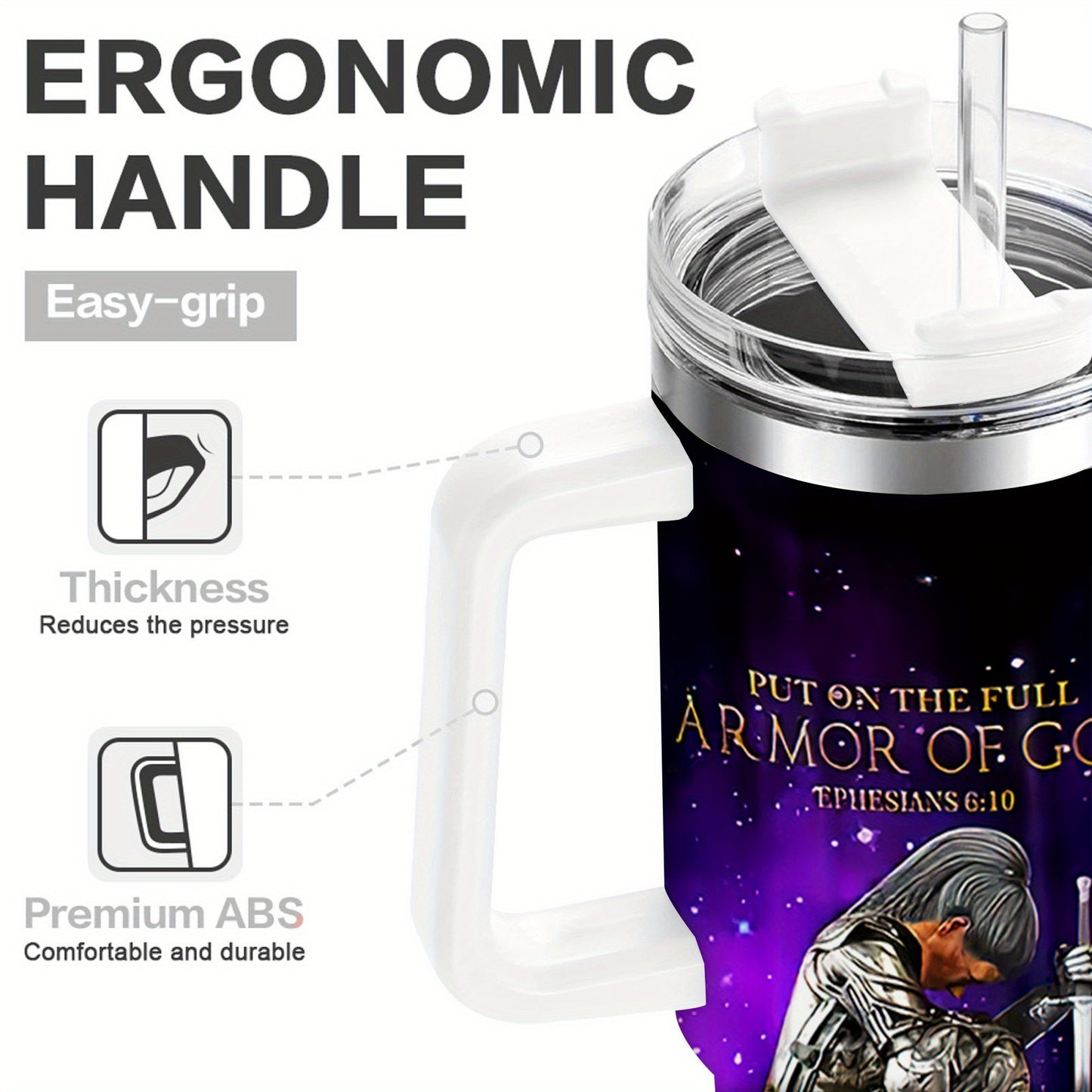 40oz Armor of God Tumbler - Insulated Travel Mug with Spill-Proof Lid