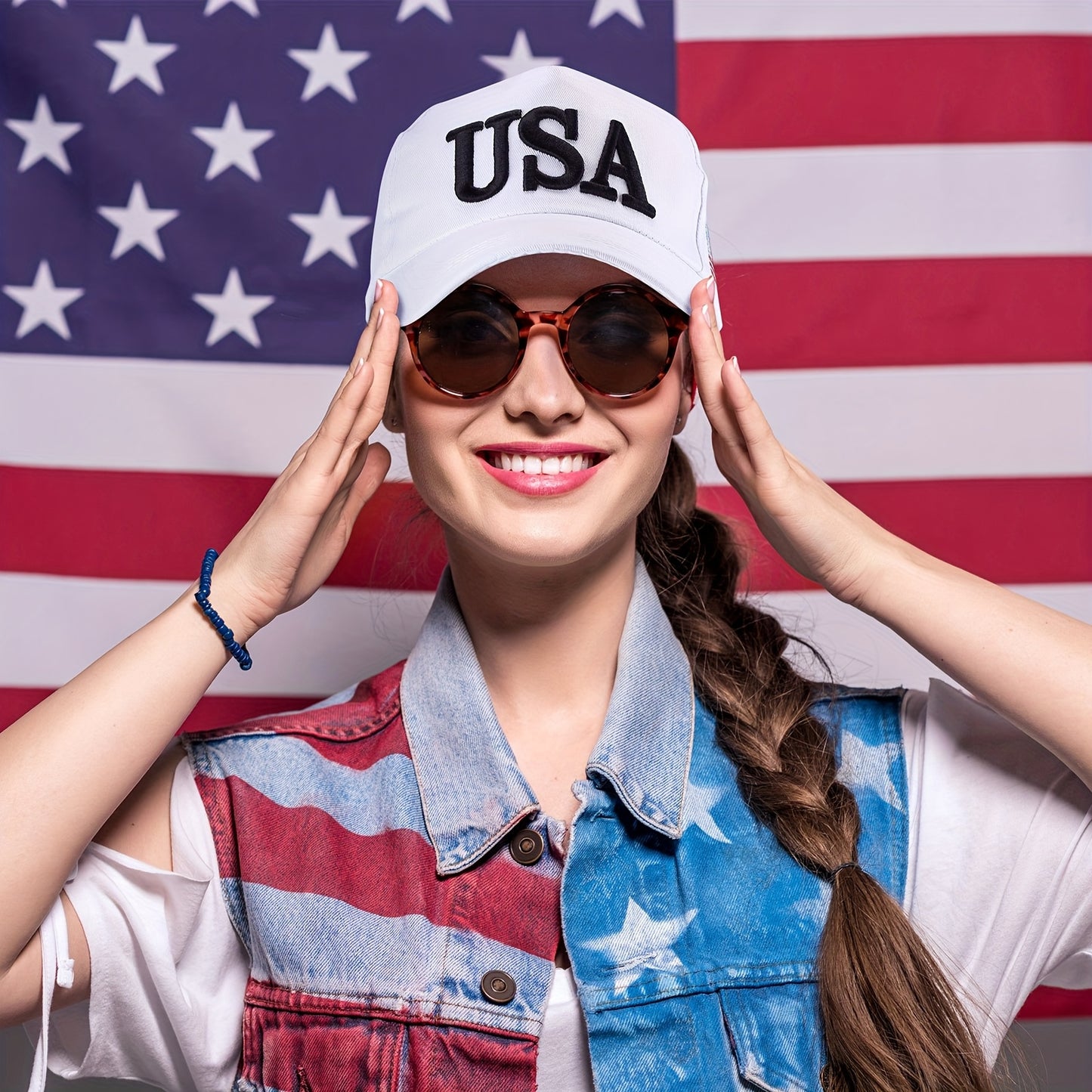 4pcs Patriotic USA Baseball Hats - Adjustable Cotton with Embroidered American Flag