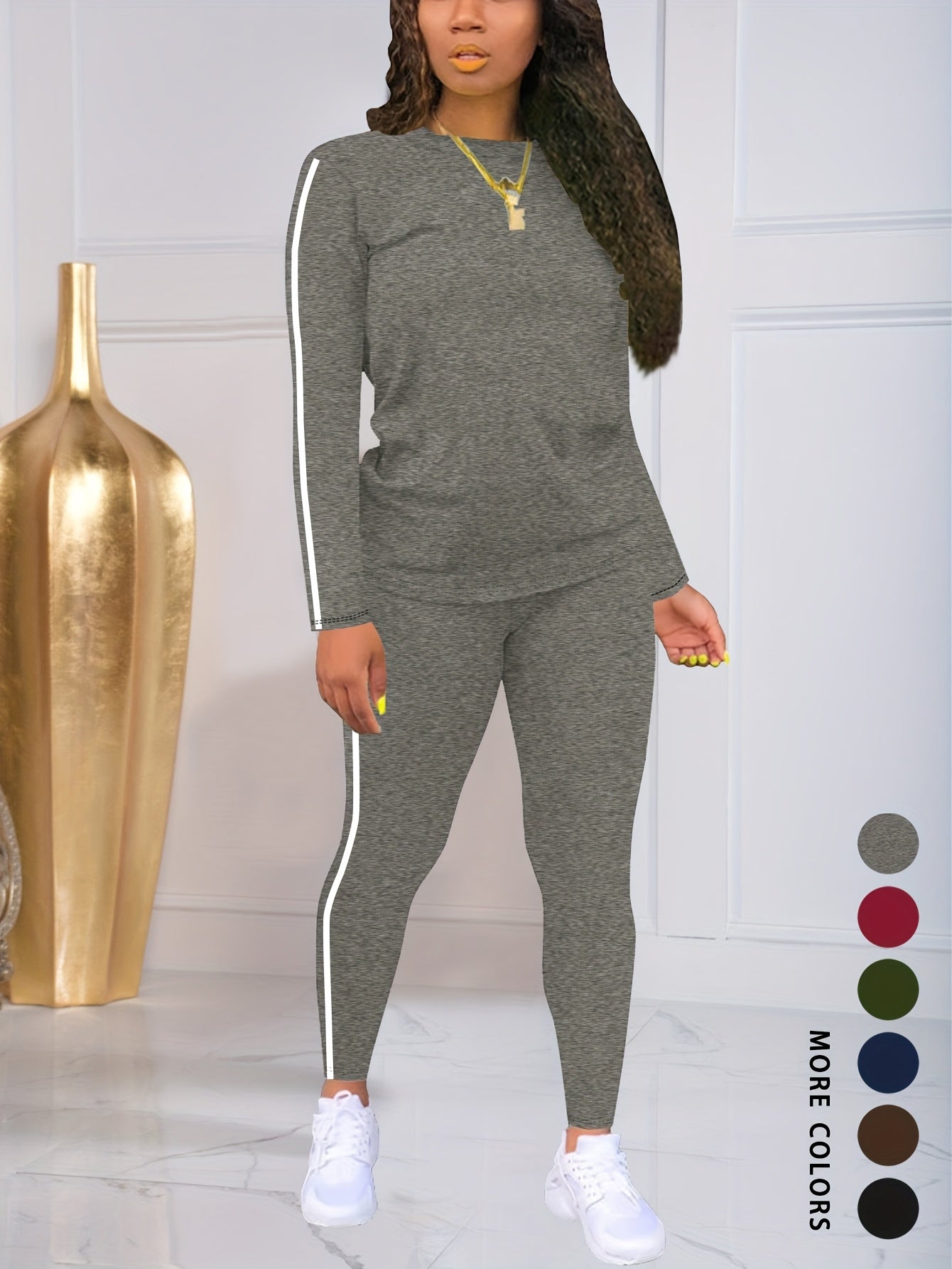 Women Autumn Winter Two Piece Pants Set With Stickers
