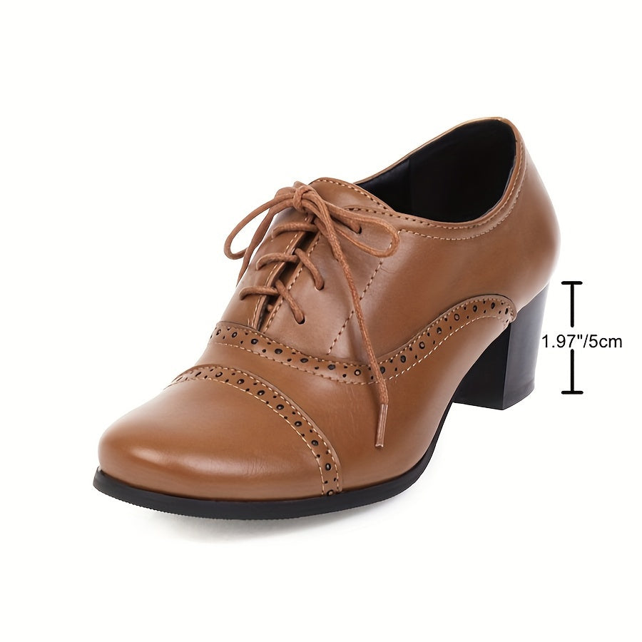 Vintage Brown Wingtip Oxfords for Women Lace-Up Style