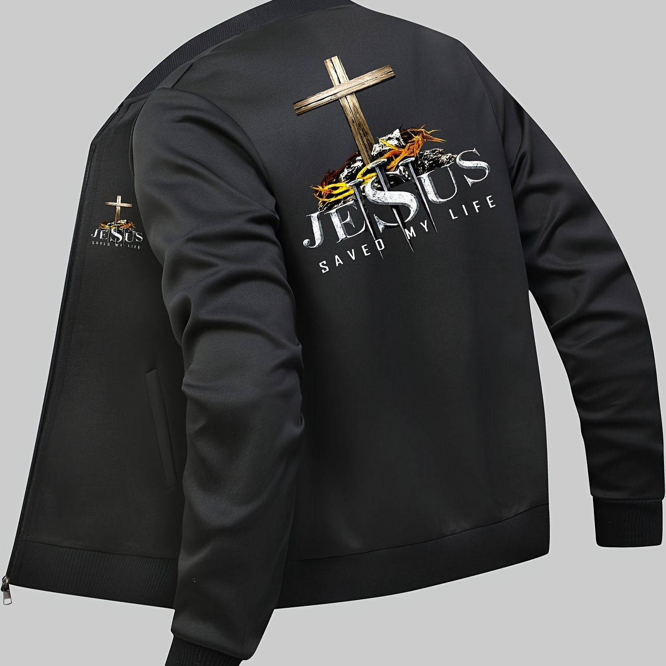 Men's Bomber Jacket - Jesus Saves Graphic Print, All-Season Zip-Up
