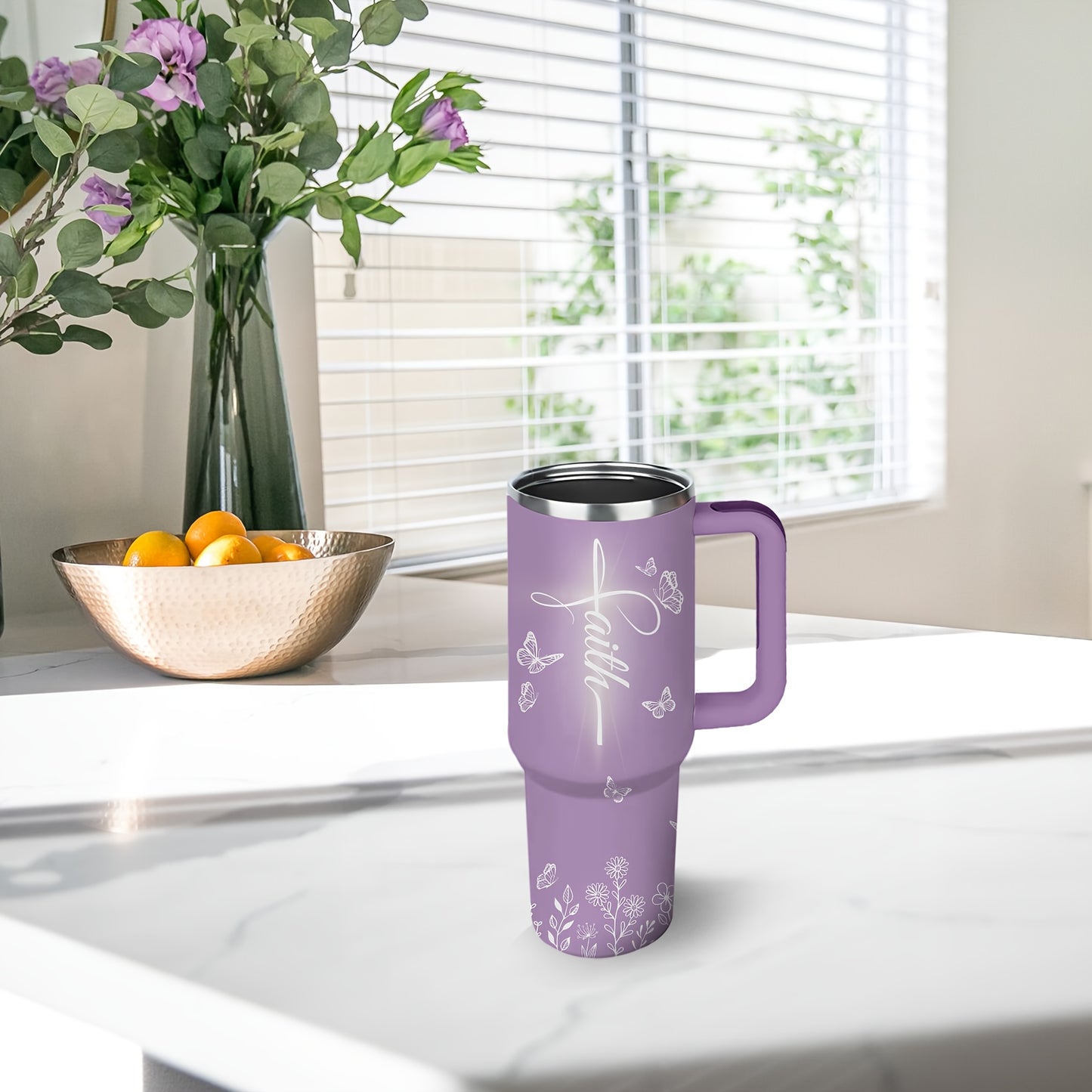 1pc Christian Tumbler 40 Oz, Christian, White Cross on Pink