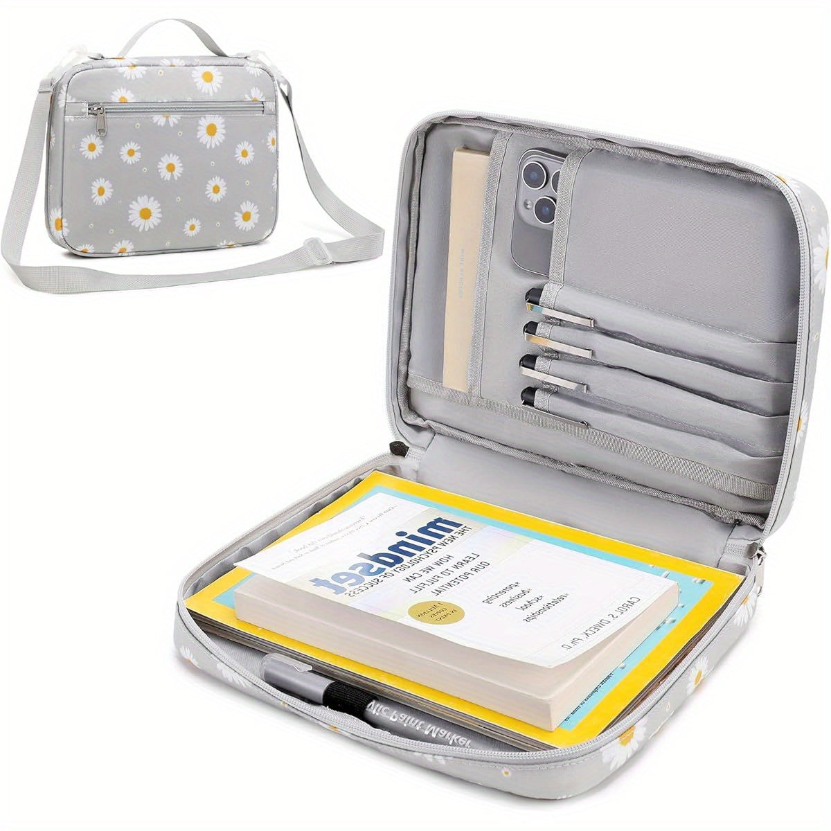 Women's Bible Carrying Case with Detachable Shoulder Strap and Daisy Design