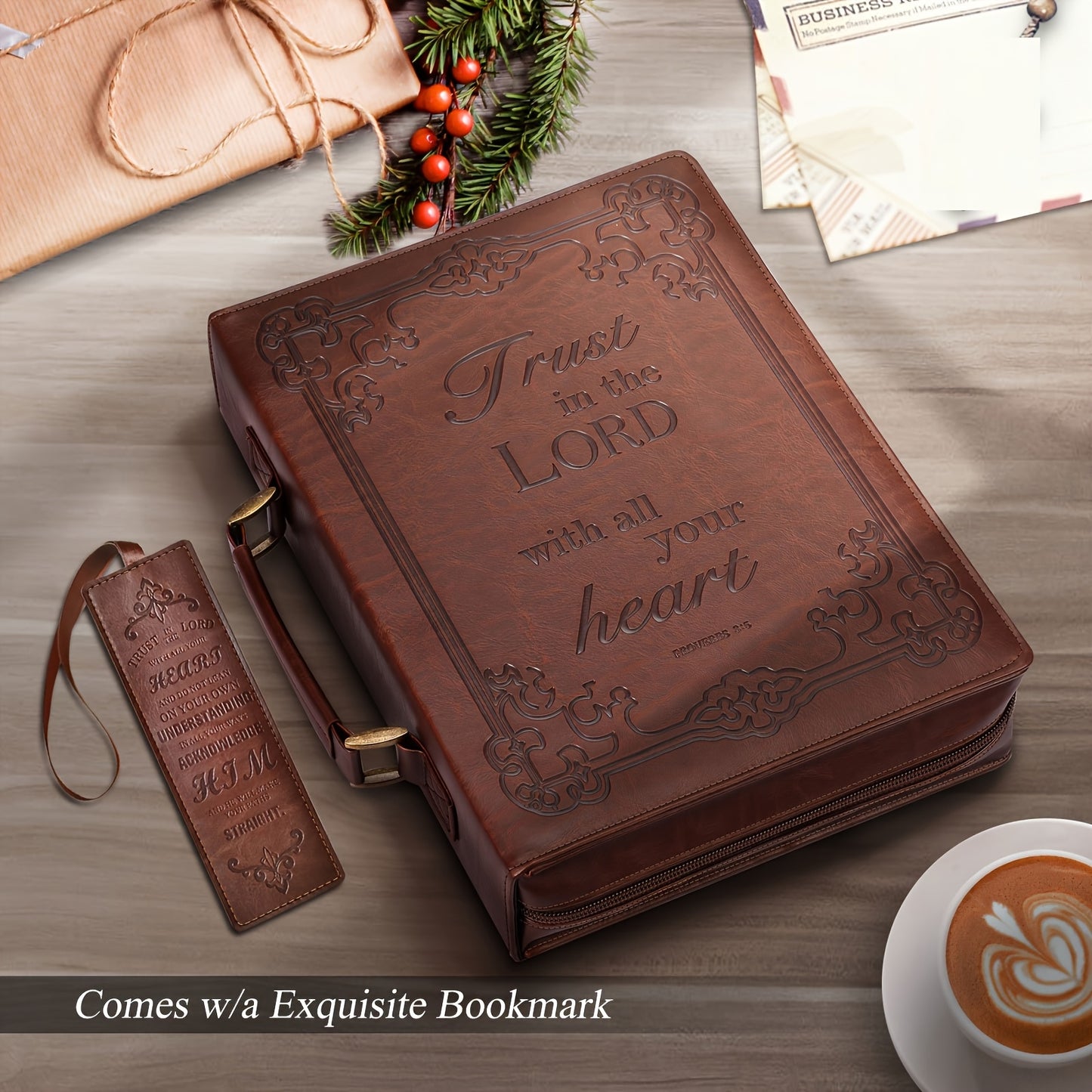 1pc PU Leather Bible Cover with Handle Trust in the Lord Design