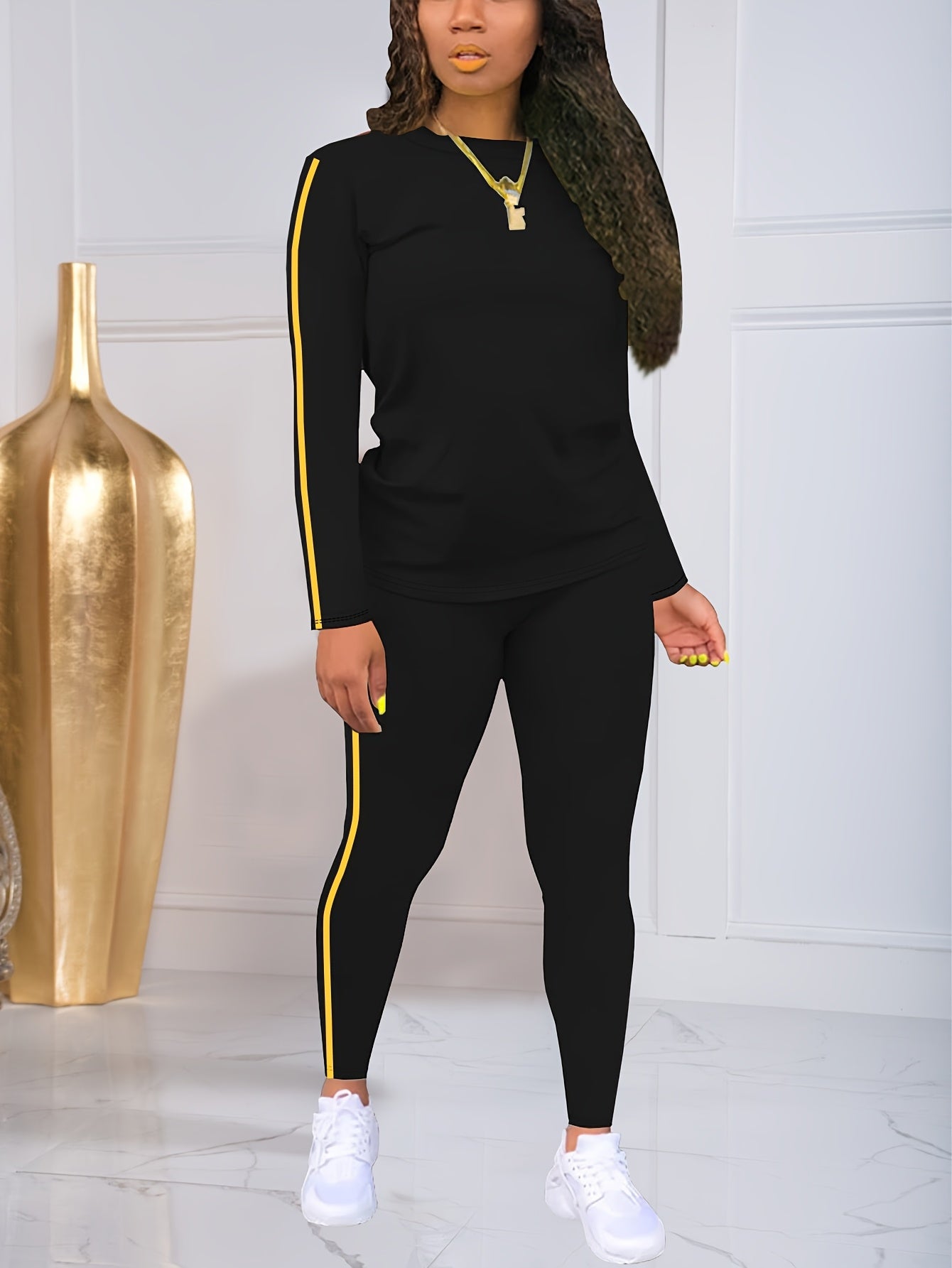 Women Autumn Winter Two Piece Pants Set With Stickers