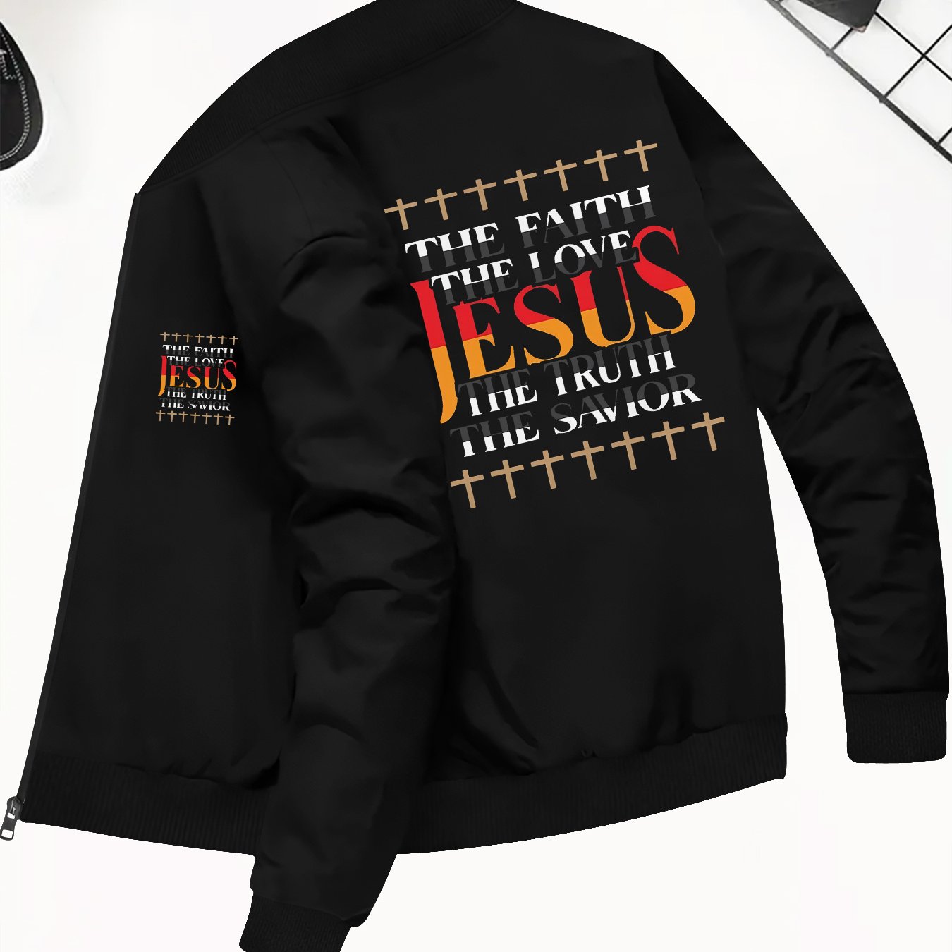 Divine Power Inspiring Jesus Bomber Jacket With Back Print