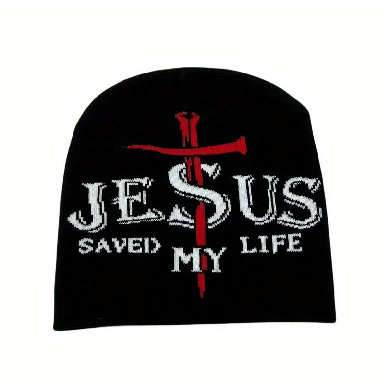 3pcs, Jesus Saved My Life Rapper Unisex Jacquard Beanie Hat for Autumn and Winter Outdoor Versatile Cycling Warm Adult Hats in Three Colors: Red, Black, White