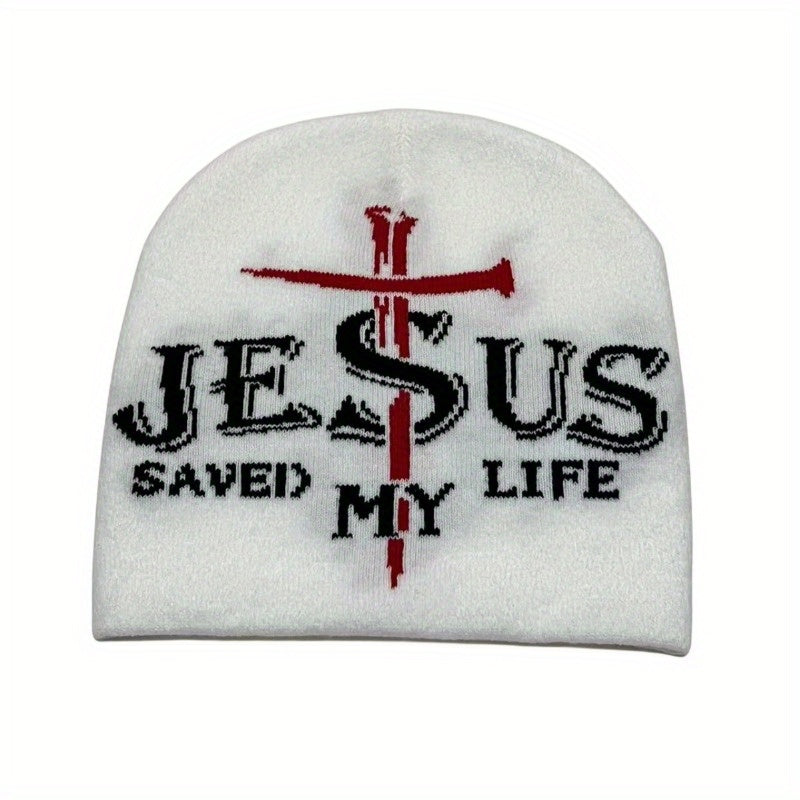 3pcs, Jesus Saved My Life Rapper Unisex Jacquard Beanie Hat for Autumn and Winter Outdoor Versatile Cycling Warm Adult Hats in Three Colors: Red, Black, White