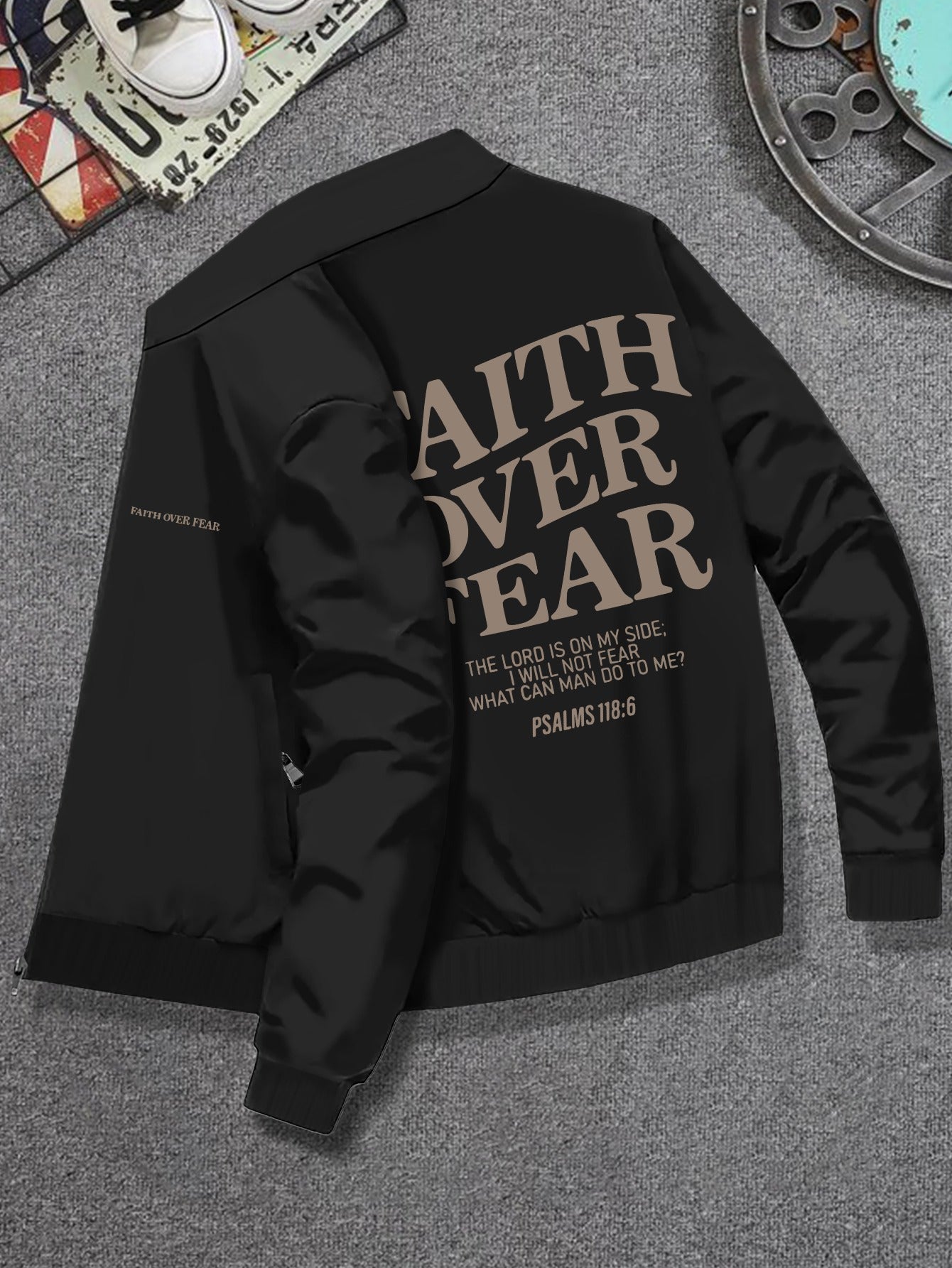 Divine Power Faith Over Fear Jacket For Men Stand Collar