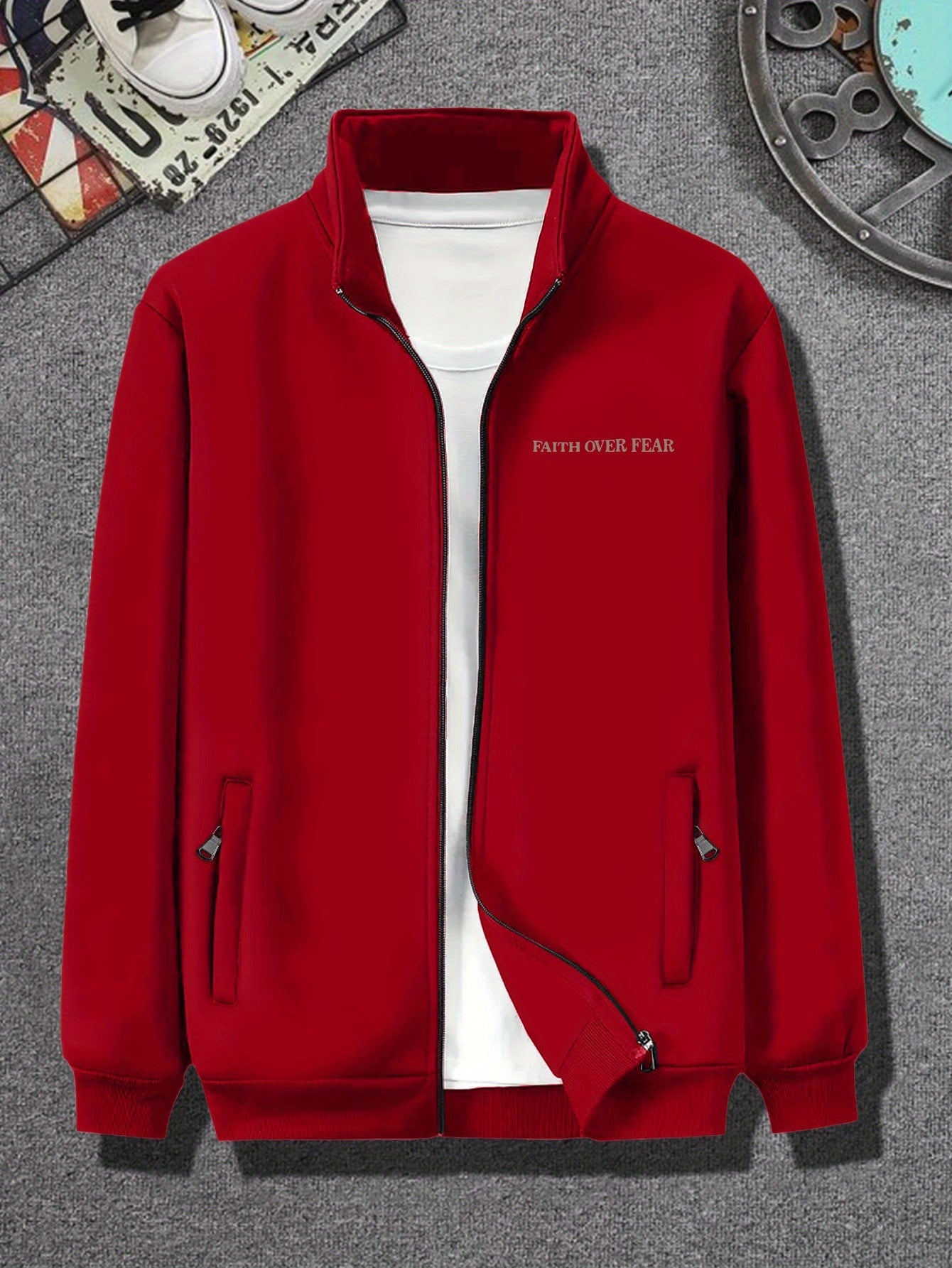 Divine Power Faith Over Fear Jacket For Men Stand Collar