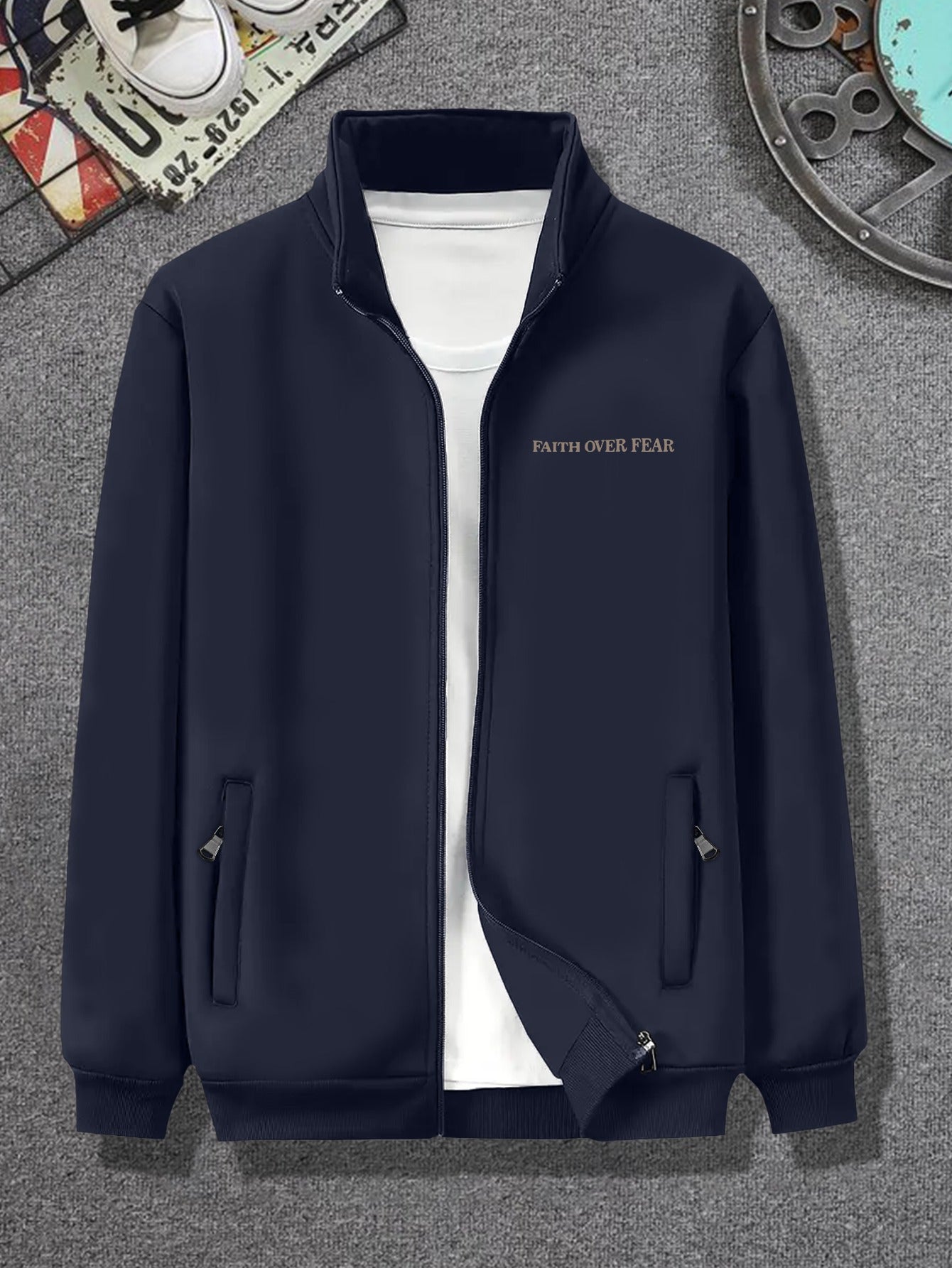 Divine Power Faith Over Fear Jacket For Men Stand Collar