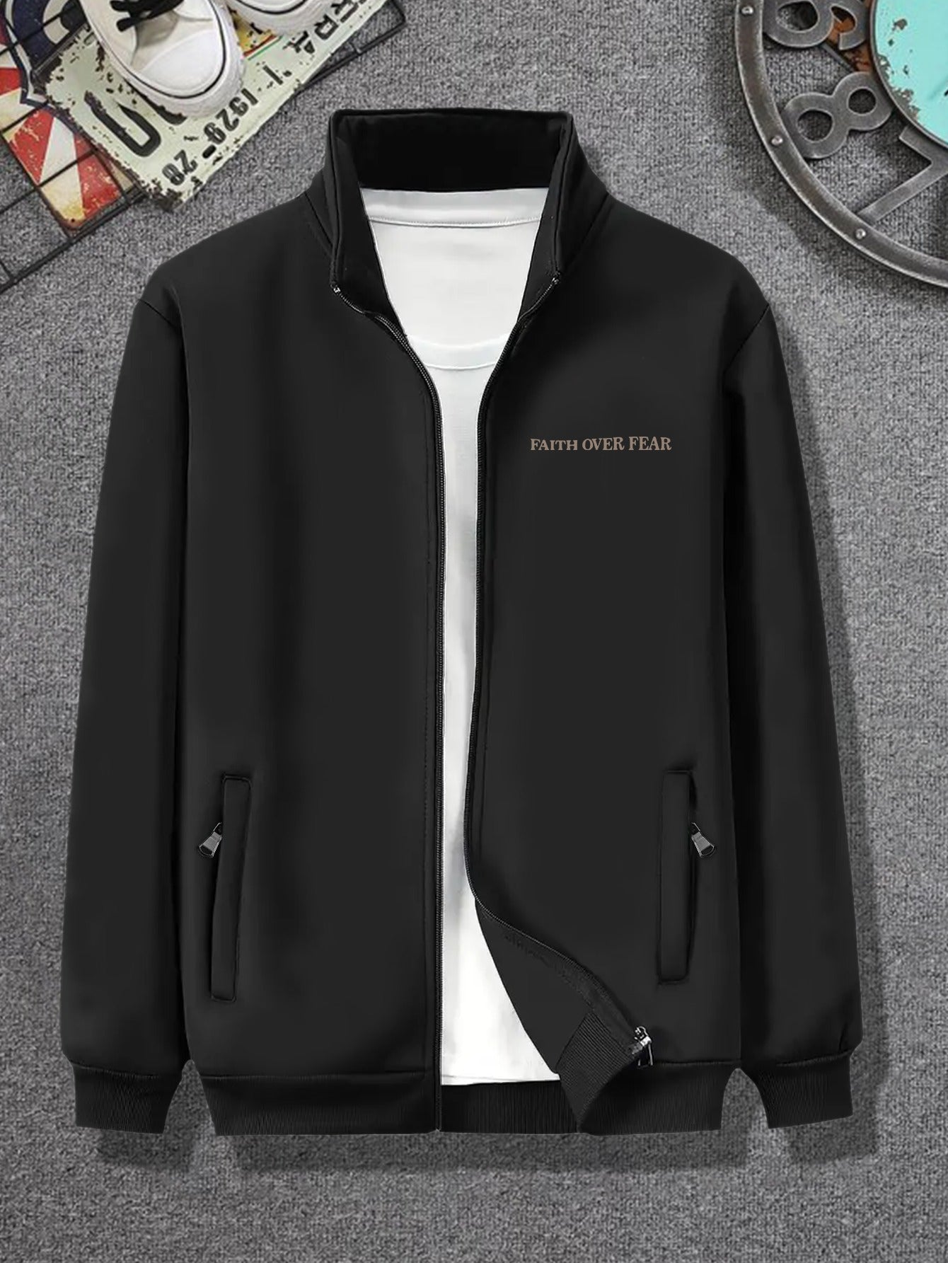Divine Power Faith Over Fear Jacket For Men Stand Collar
