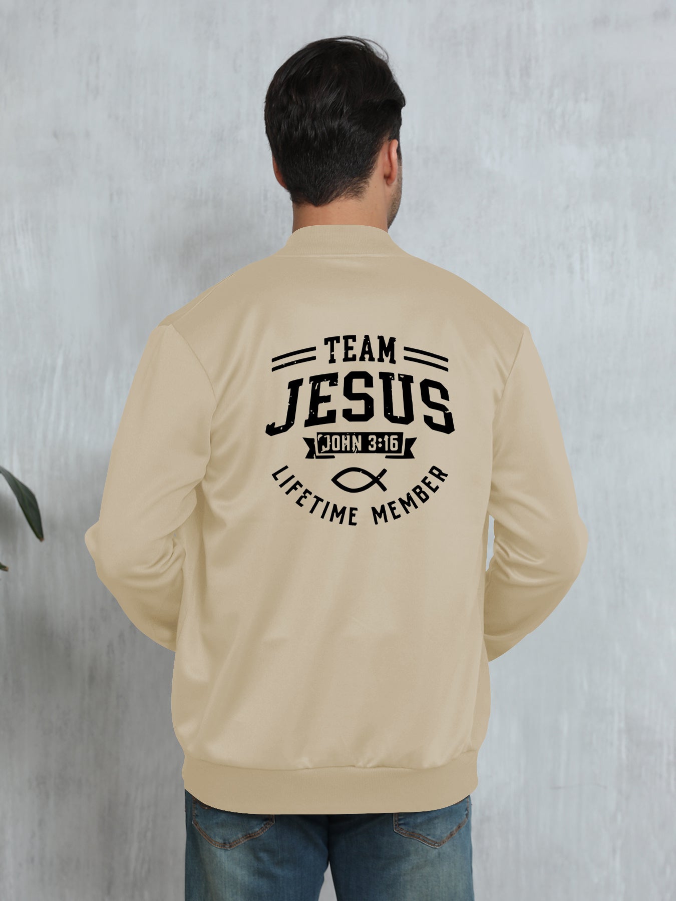 Jesus Printed Slim Fit Knitted Jacket With Zipper Pockets