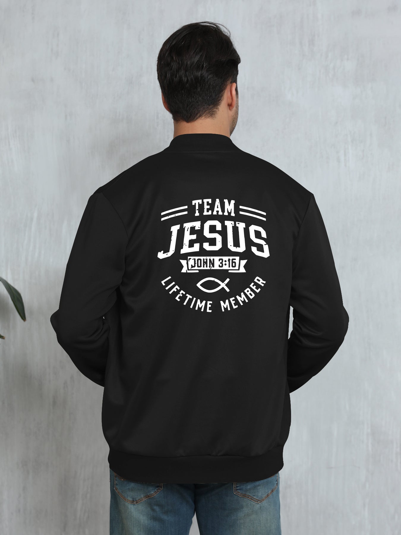 Jesus Printed Slim Fit Knitted Jacket With Zipper Pockets