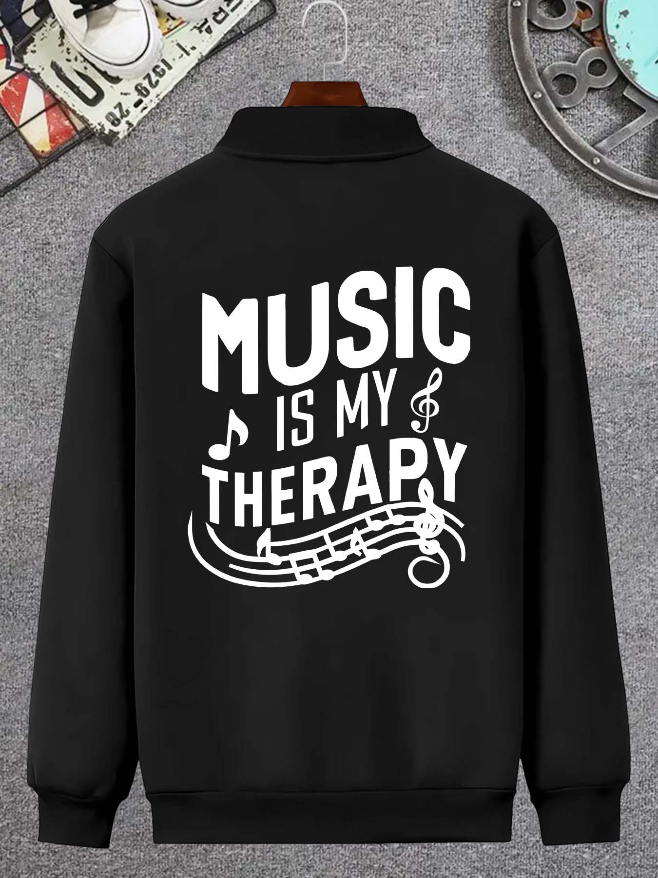 Mens Casual Music Print Zip Jacket Skinny Fit Outerwear