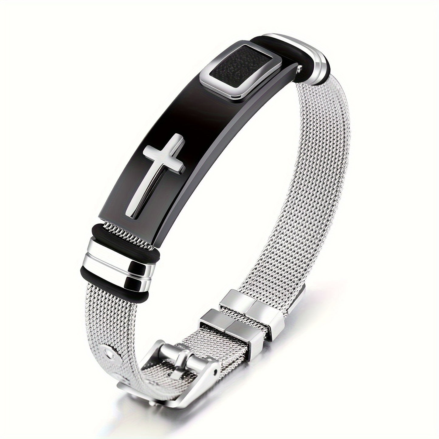 Cross Titanium Steel Mens Bracelet Glossy Stainless Jewelry