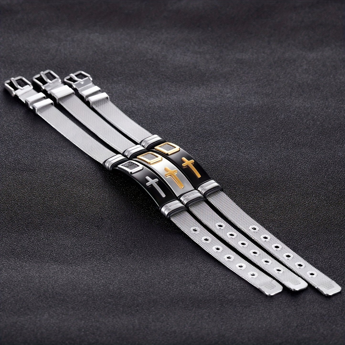 Cross Titanium Steel Mens Bracelet Glossy Stainless Jewelry