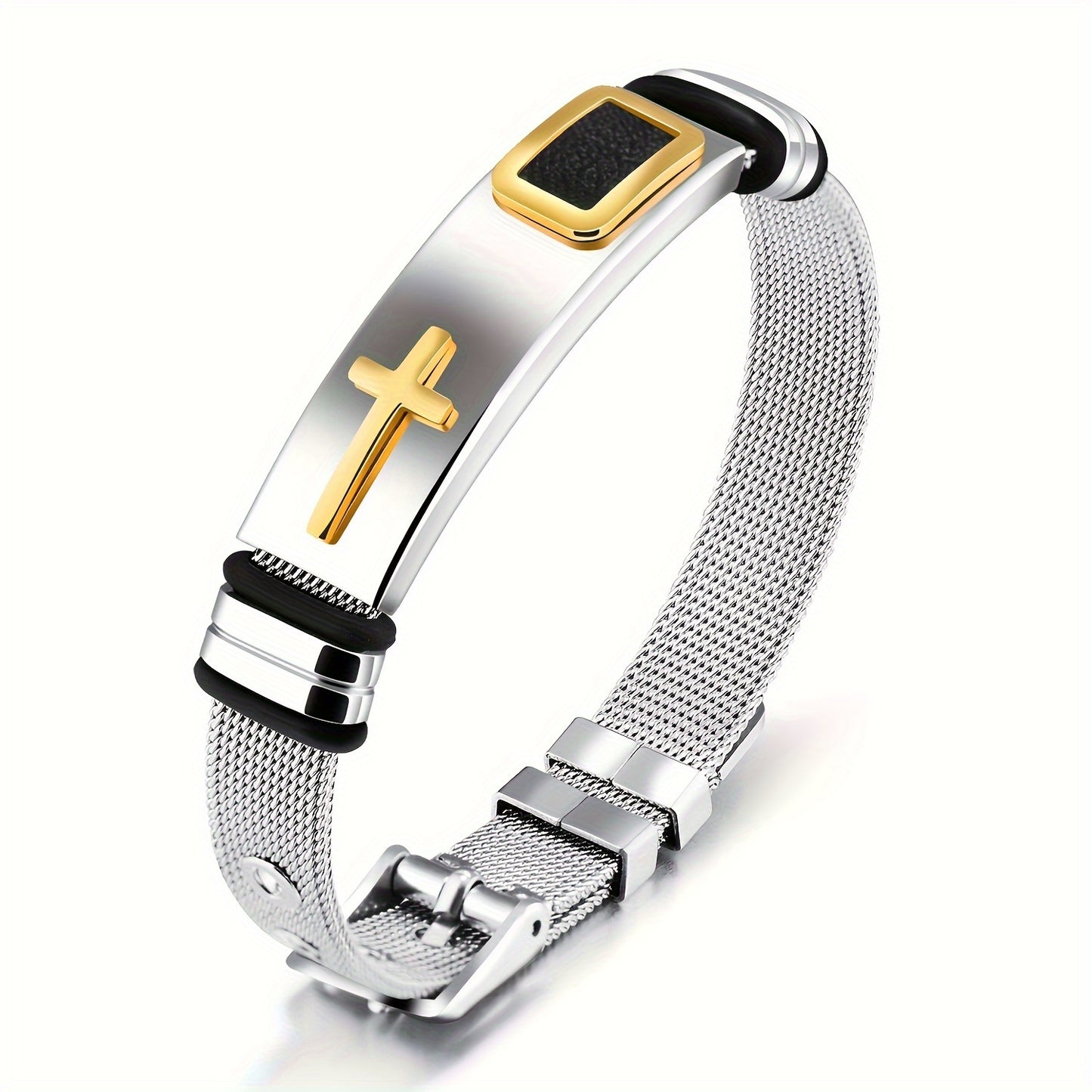 Cross Titanium Steel Mens Bracelet Glossy Stainless Jewelry