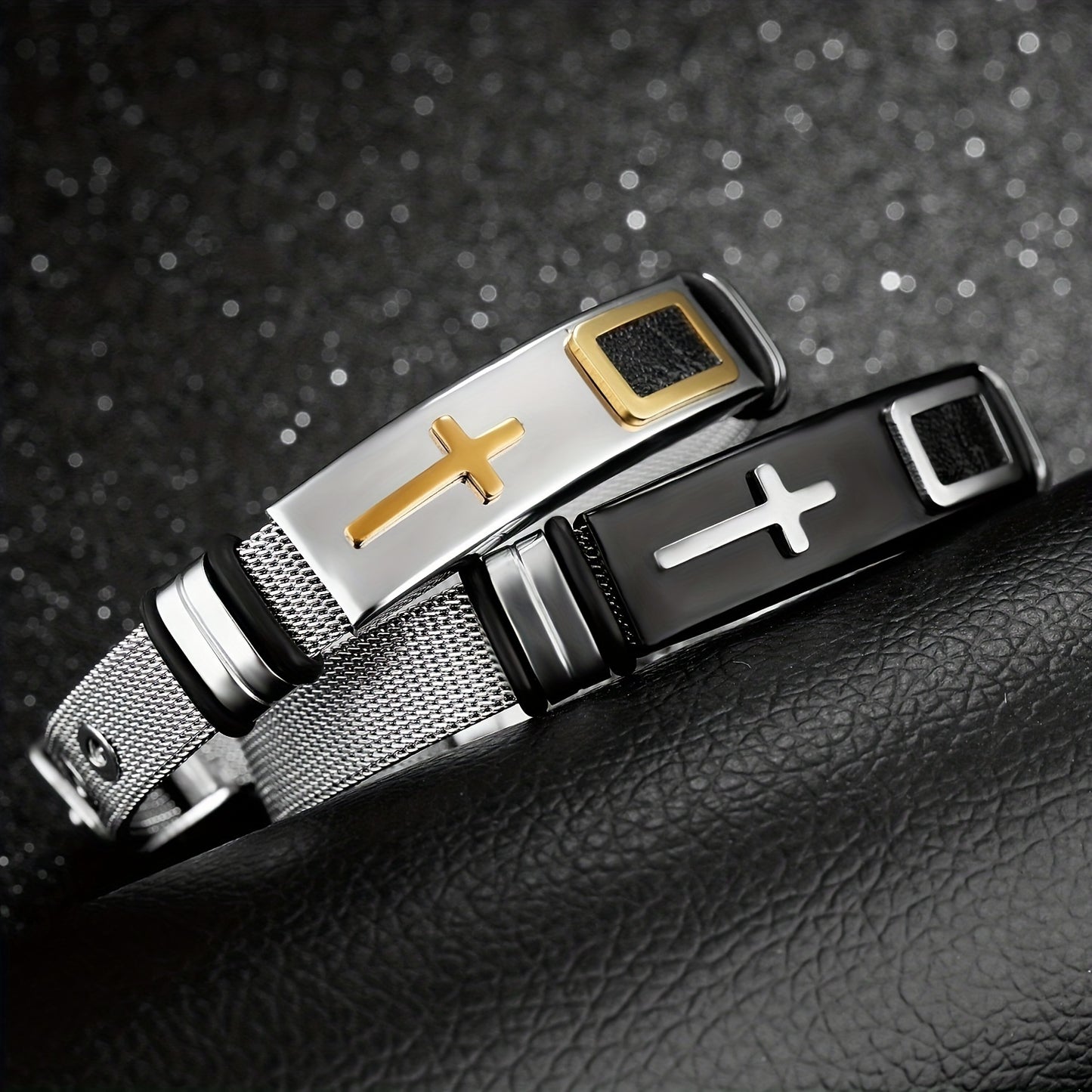 Cross Titanium Steel Mens Bracelet Glossy Stainless Jewelry