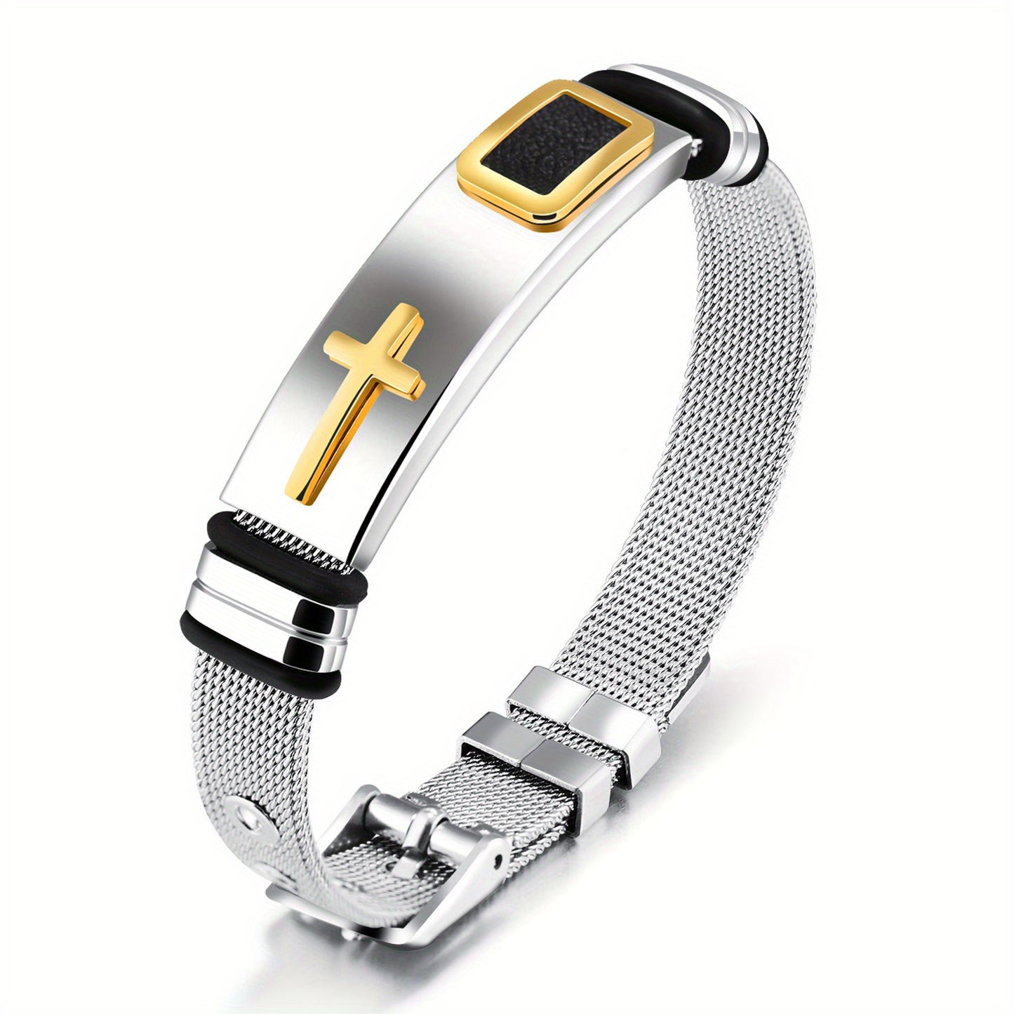Cross Titanium Steel Mens Bracelet Glossy Stainless Jewelry